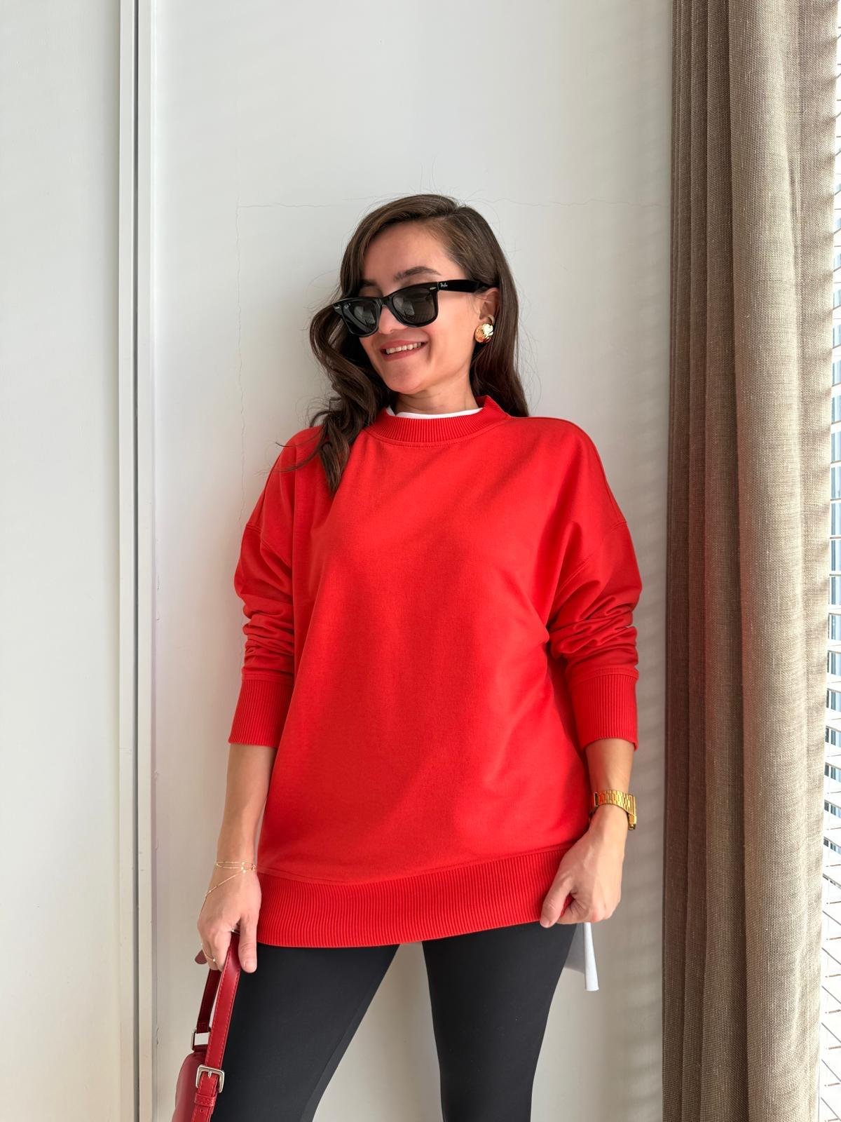 Turuncu Basic İki İplik Sweatshirt 9002
