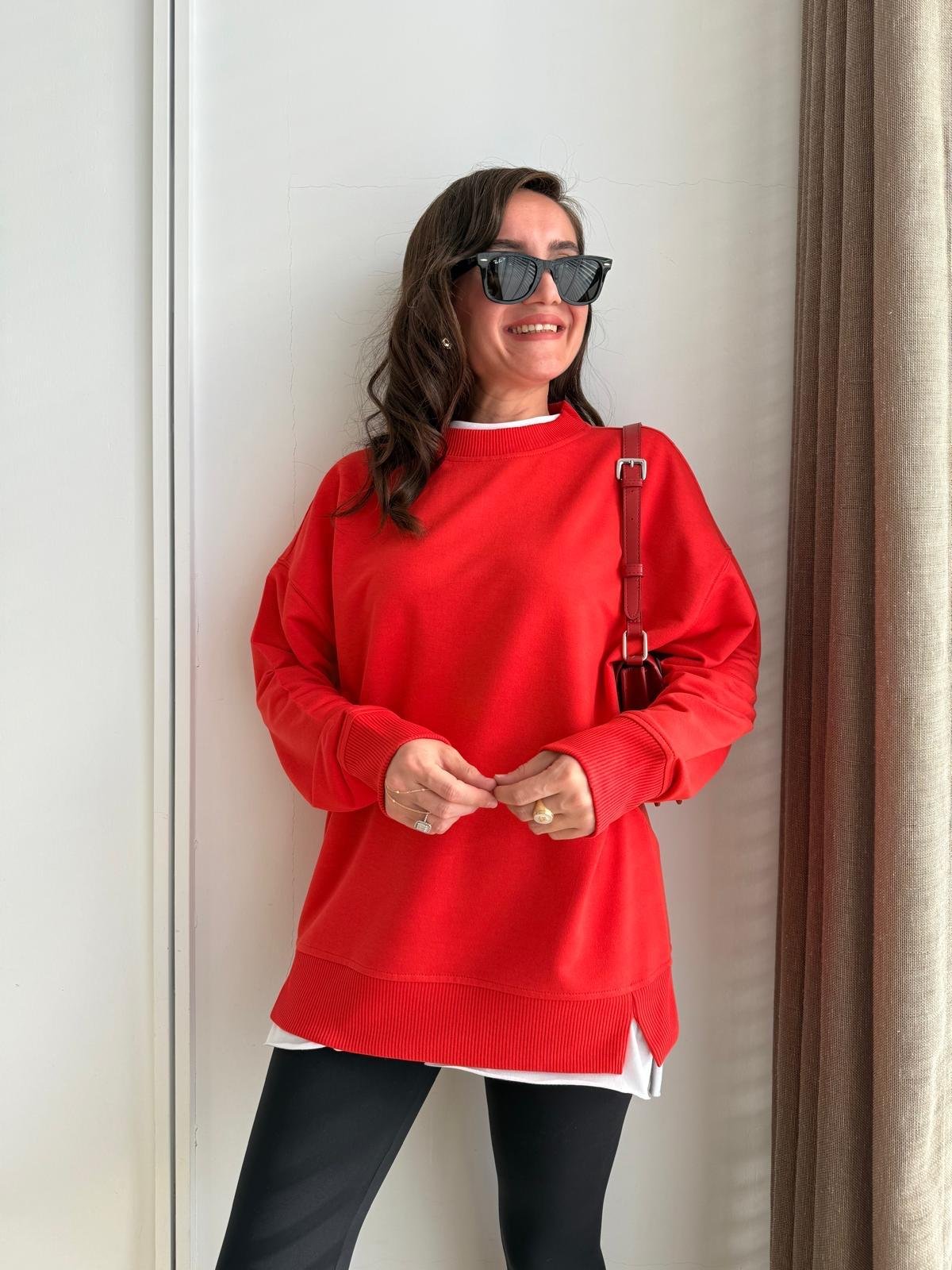 Turuncu Basic İki İplik Sweatshirt 9002