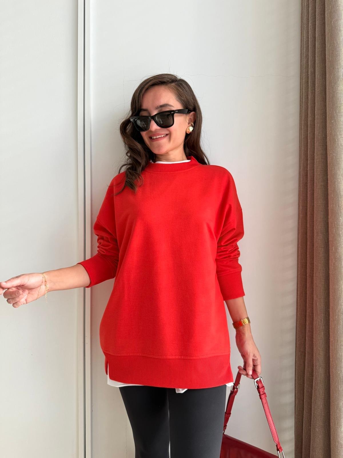 Turuncu Basic İki İplik Sweatshirt 9002