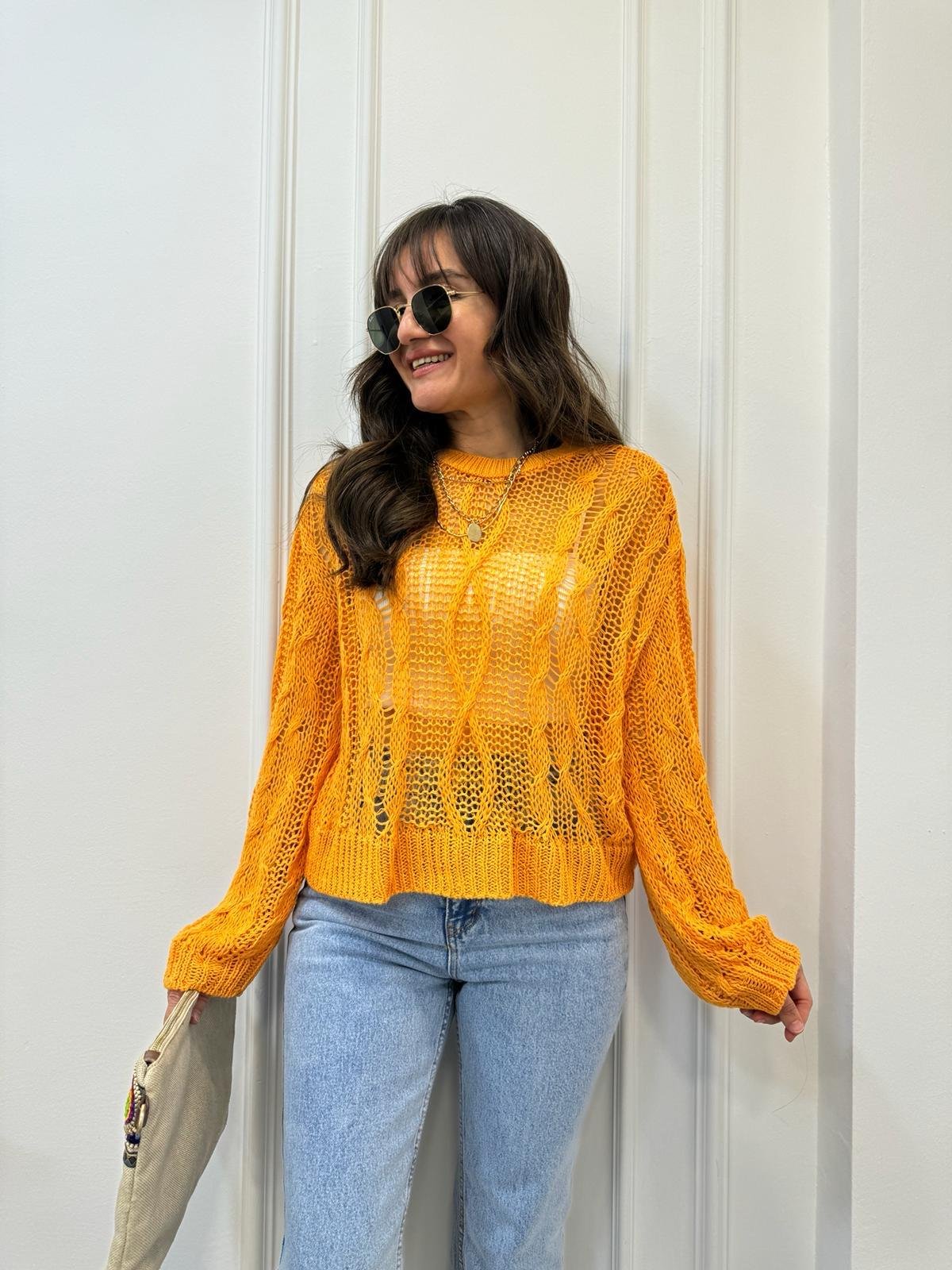 Turuncu Bisiklet Yaka Ajurlu Salaş Triko 2007