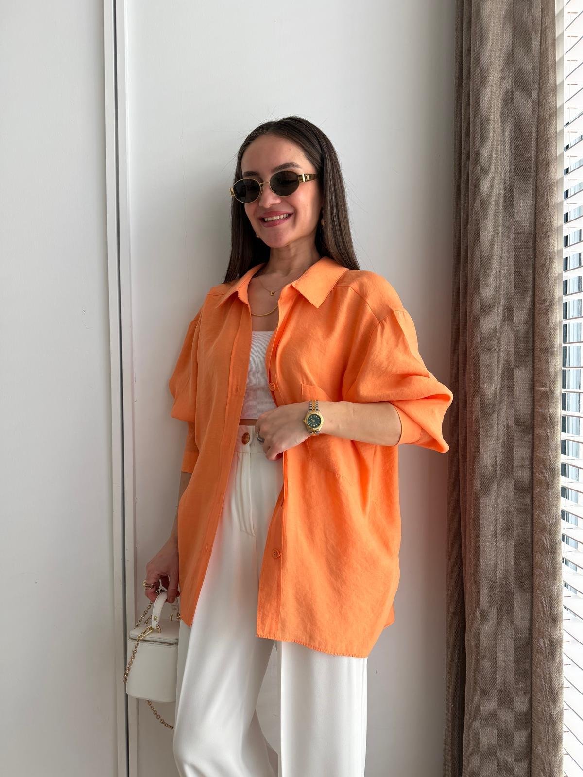 Turuncu Lüx Kalite Oversize Gömlek 4612