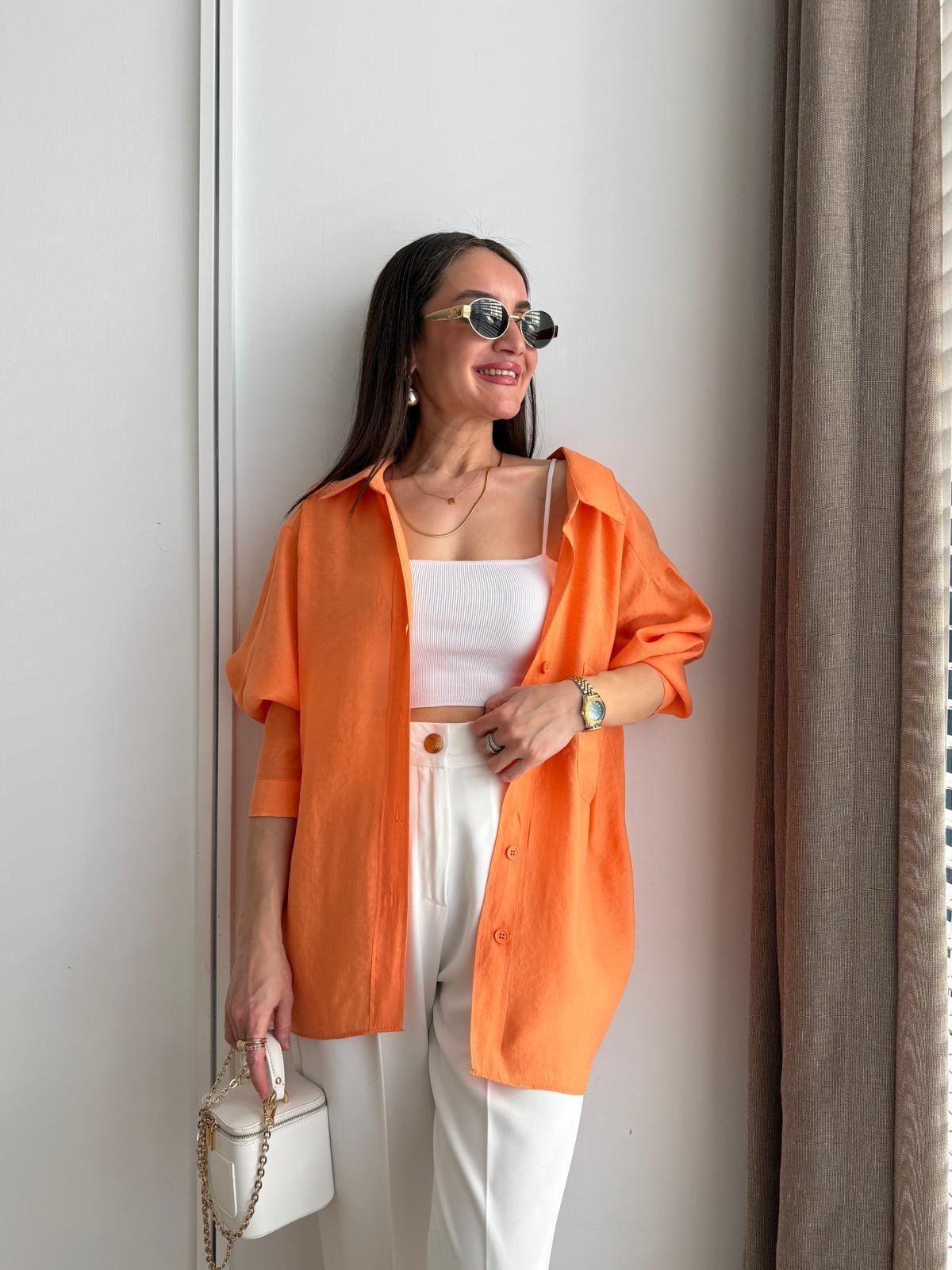 Turuncu Lüx Kalite Oversize Gömlek 4612