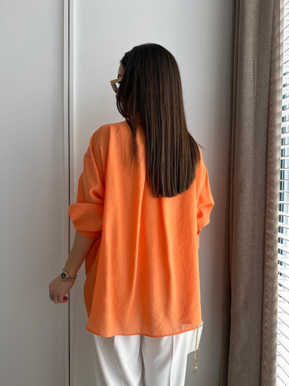 Turuncu Lüx Kalite Oversize Gömlek 4612