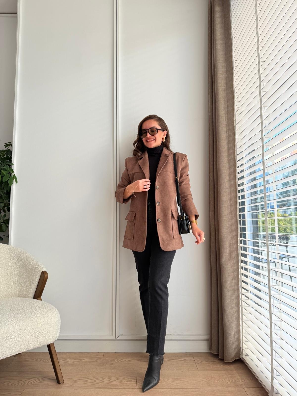 Vizon Arkası Yırtmaçlı Süet Blazer Ceket 17126