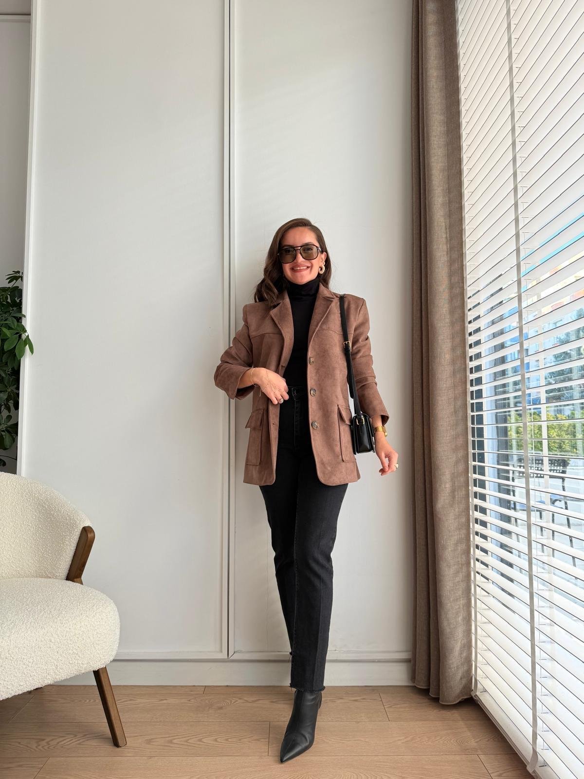 Vizon Arkası Yırtmaçlı Süet Blazer Ceket 17126