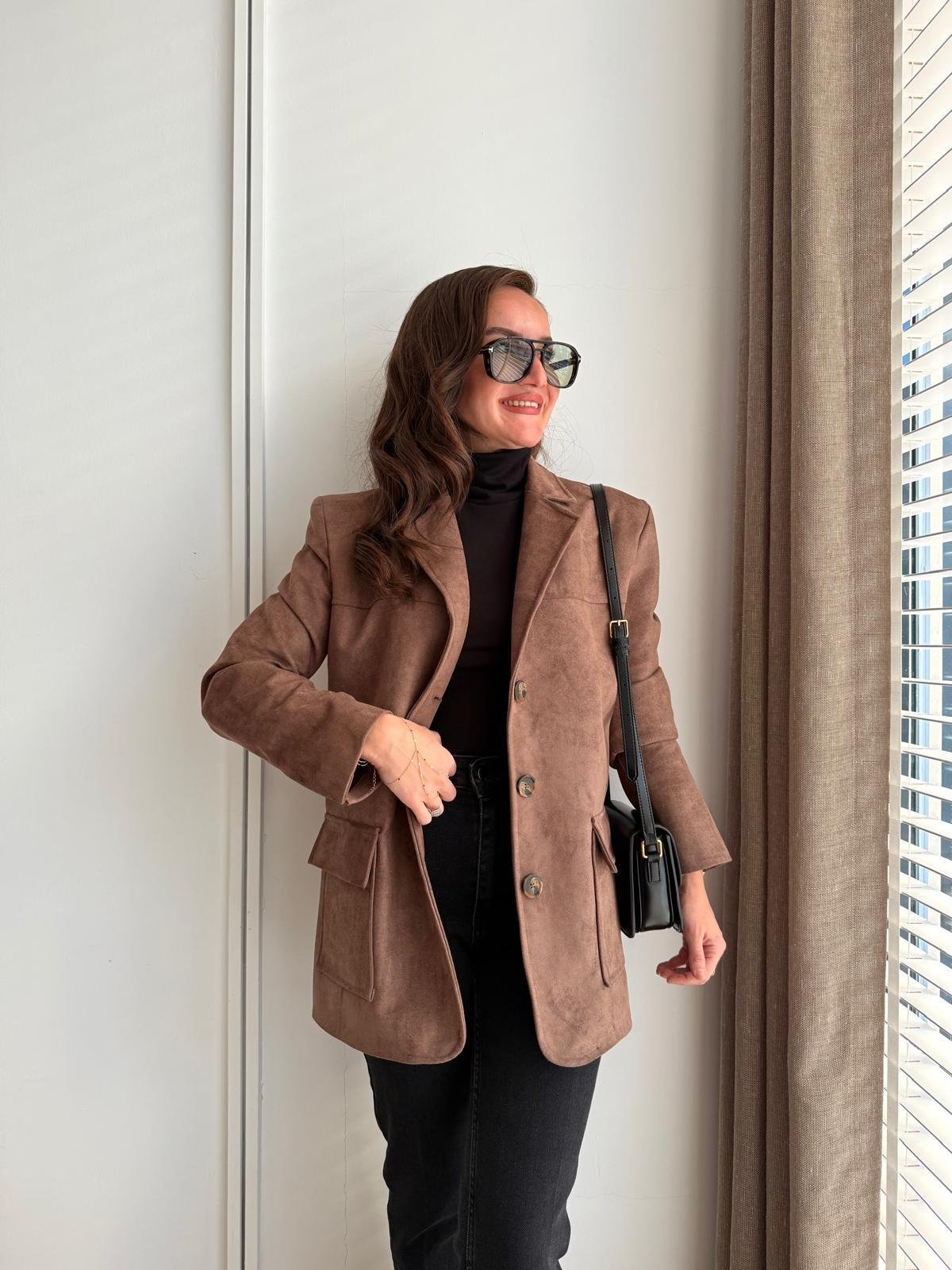 Vizon Arkası Yırtmaçlı Süet Blazer Ceket 17126