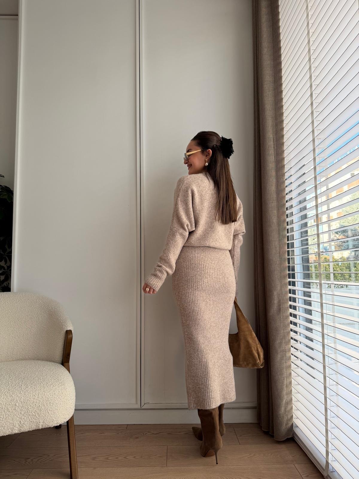 Vizon Bel Detaylı Yumoş Triko Elbise 90260