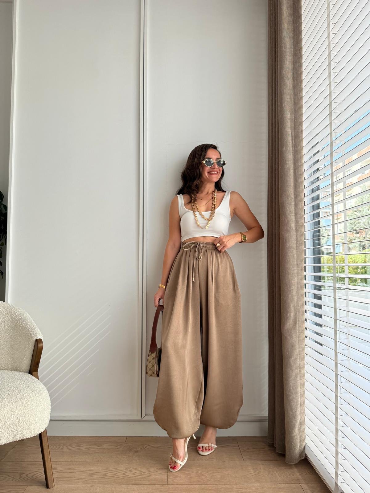 Vizon Bilek Detaylı Saten Şalvar Pantolon 51199