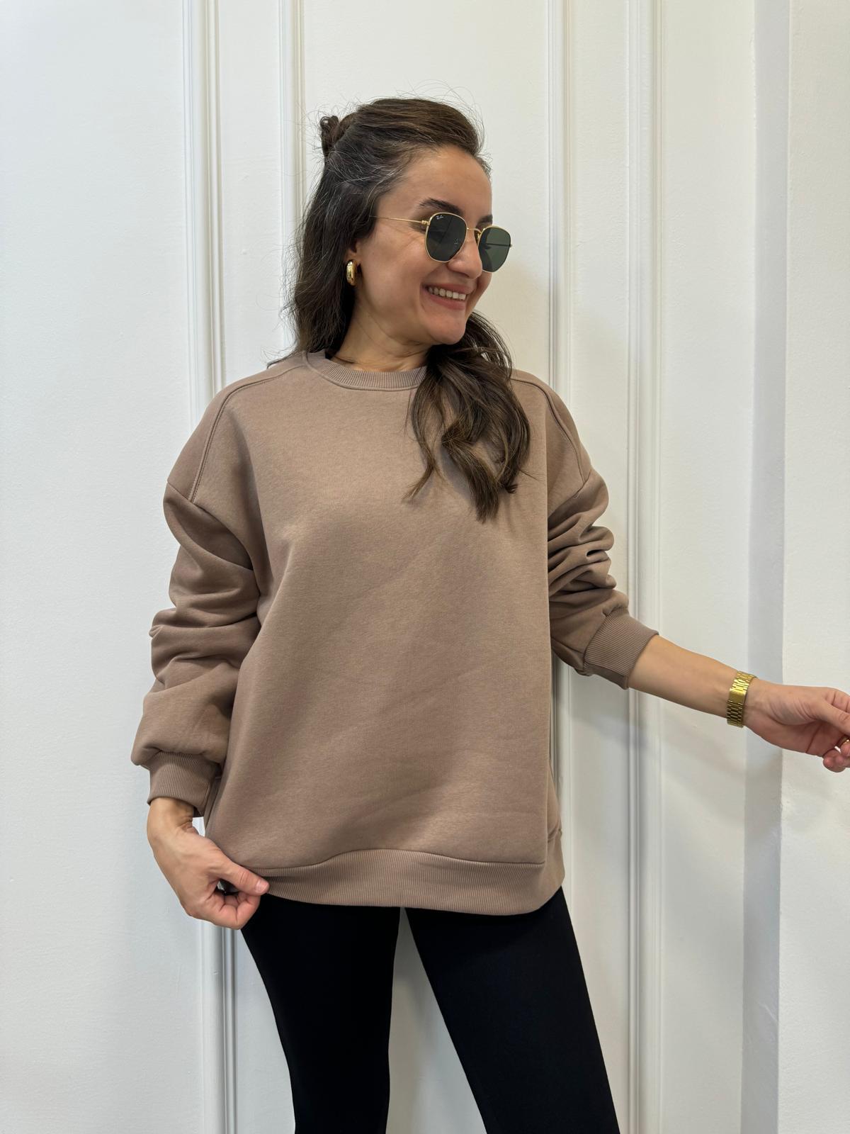 Vizon Bisiklet Yaka Şardonlu Sweatshırt 241002