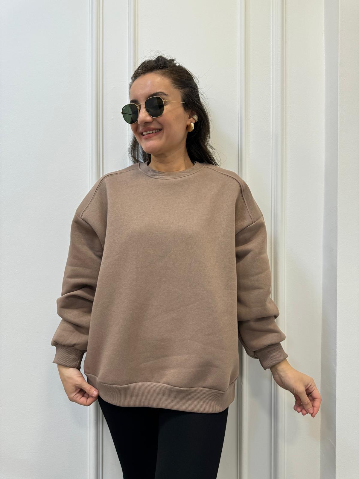 Vizon Bisiklet Yaka Şardonlu Sweatshırt 241002