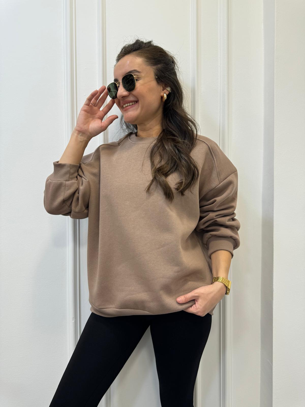 Vizon Bisiklet Yaka Şardonlu Sweatshırt 241002