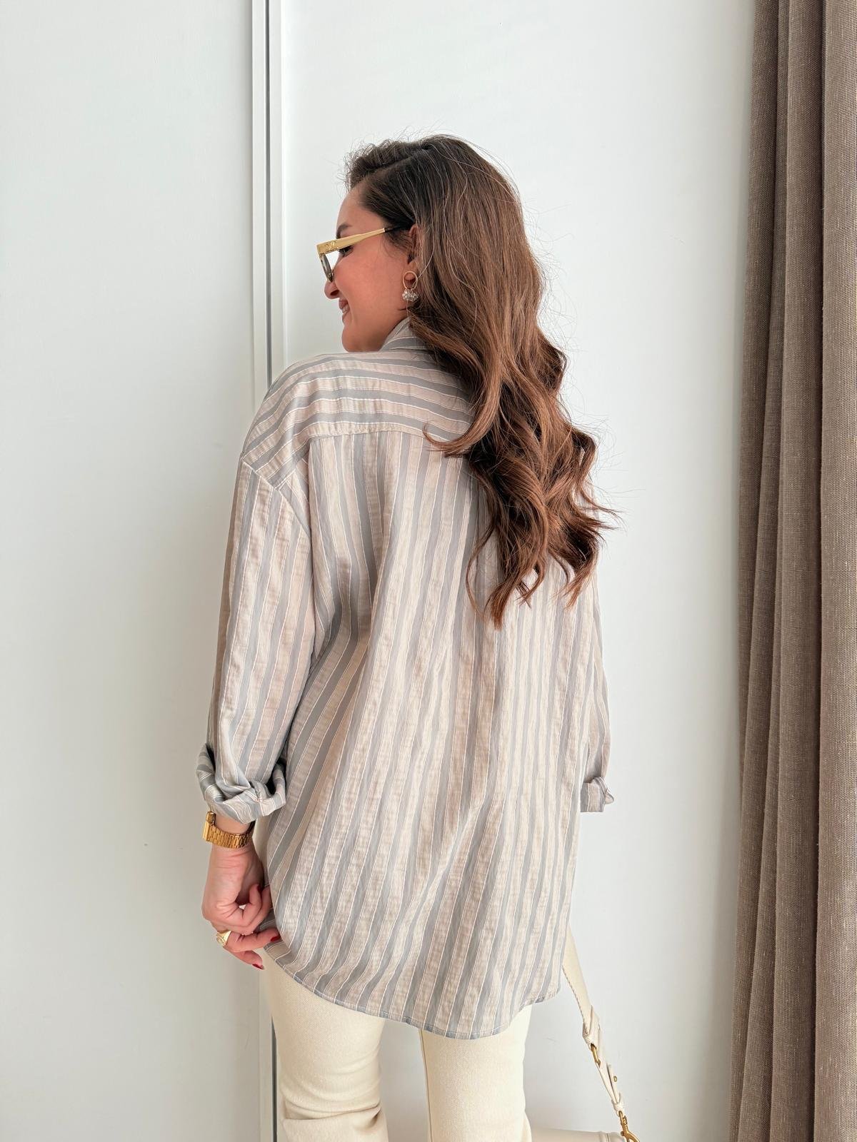 Vizon Çizgili Oversize Gömlek 5299
