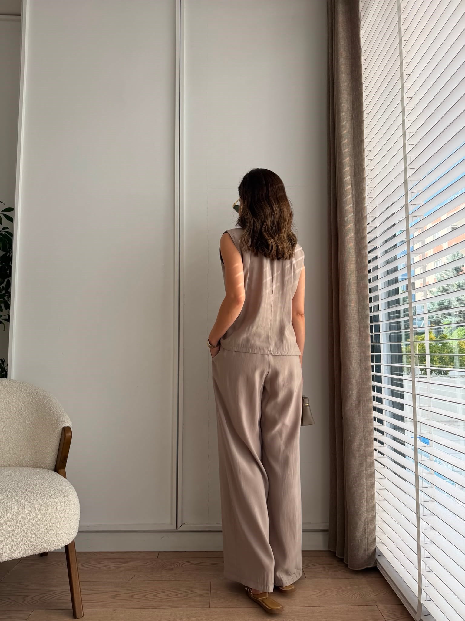 Vizon Garnili Tensel Yelek Pantolon Takım 3105
