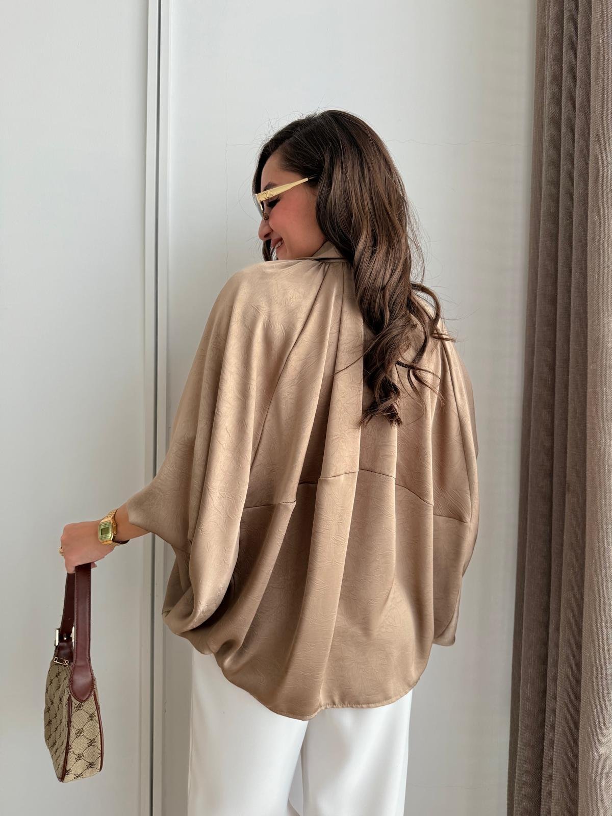 Vizon Gold Fermuarlı Saten Bomber Ceket 9584