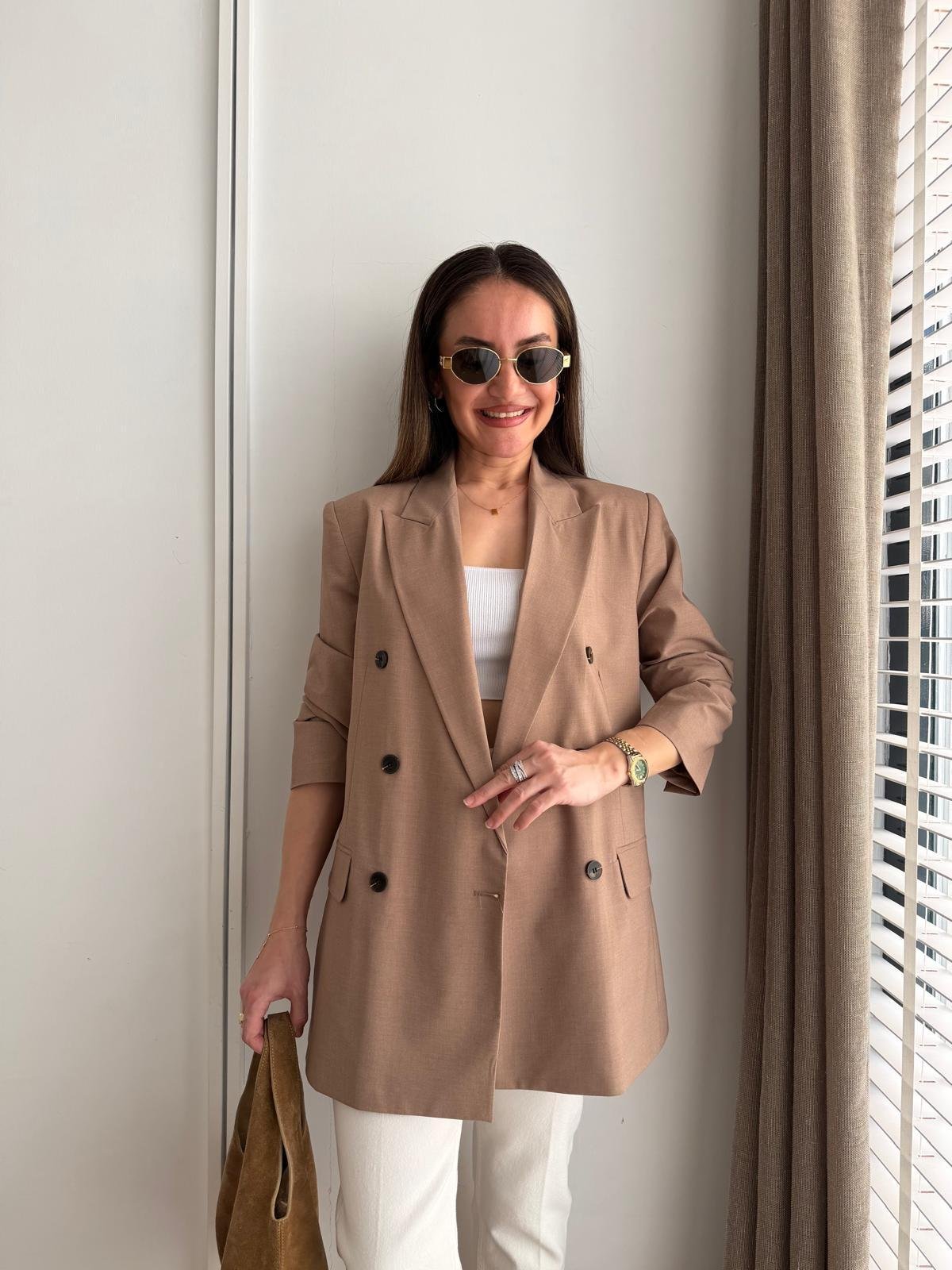 Vizon Kruvaze Yaka Vatkalı Blazer Ceket 60798