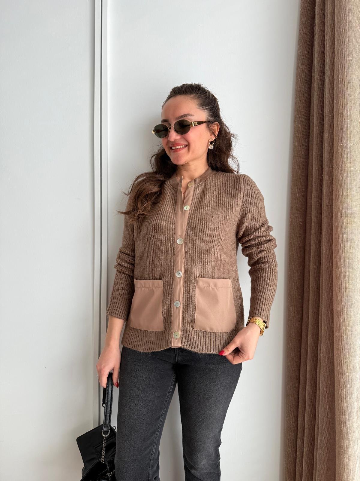 Vizon Kumaş Cepli Triko Hırka 241086