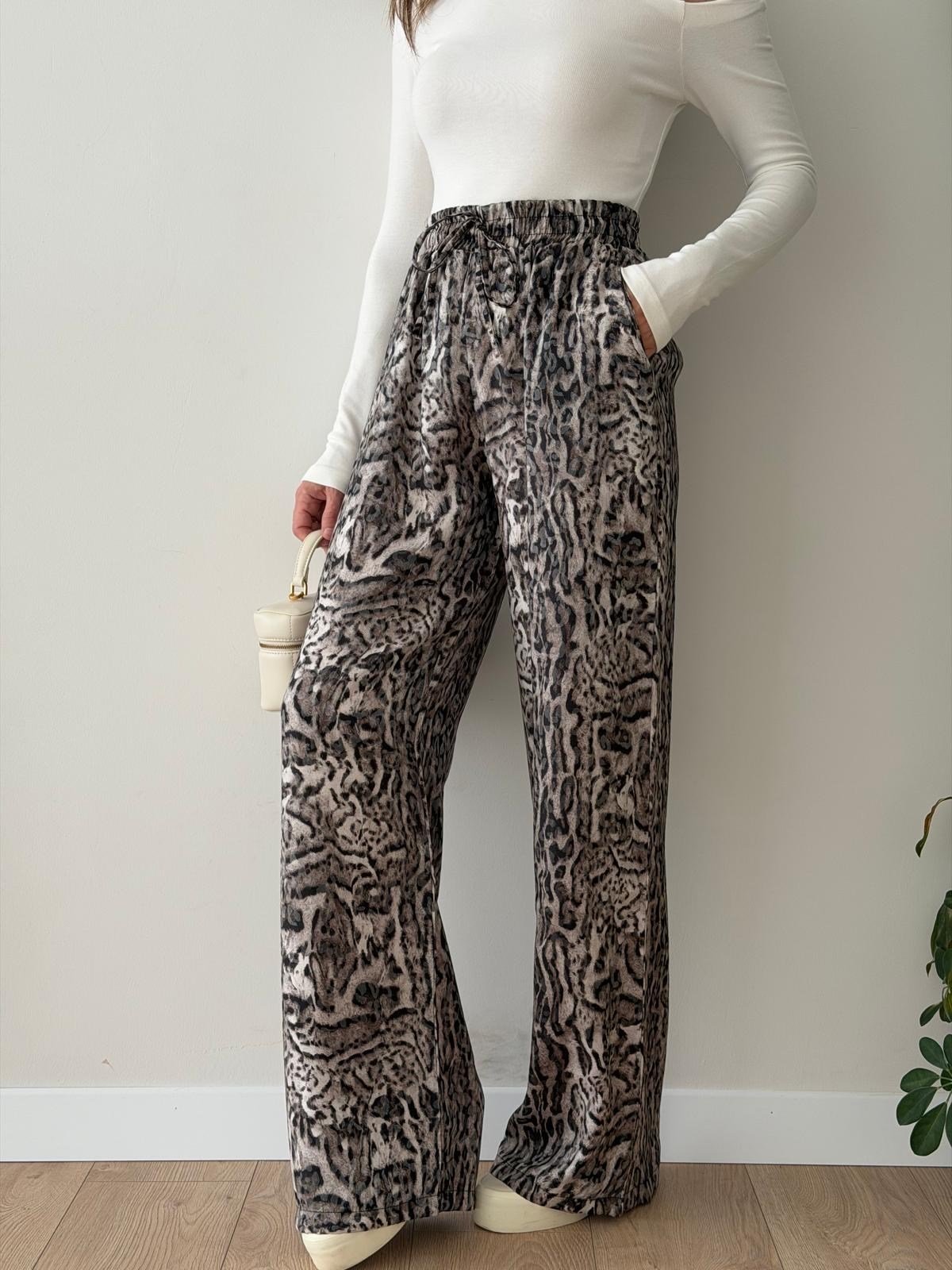 Vizon Leopar Desenli Palazzo Pantolon K060