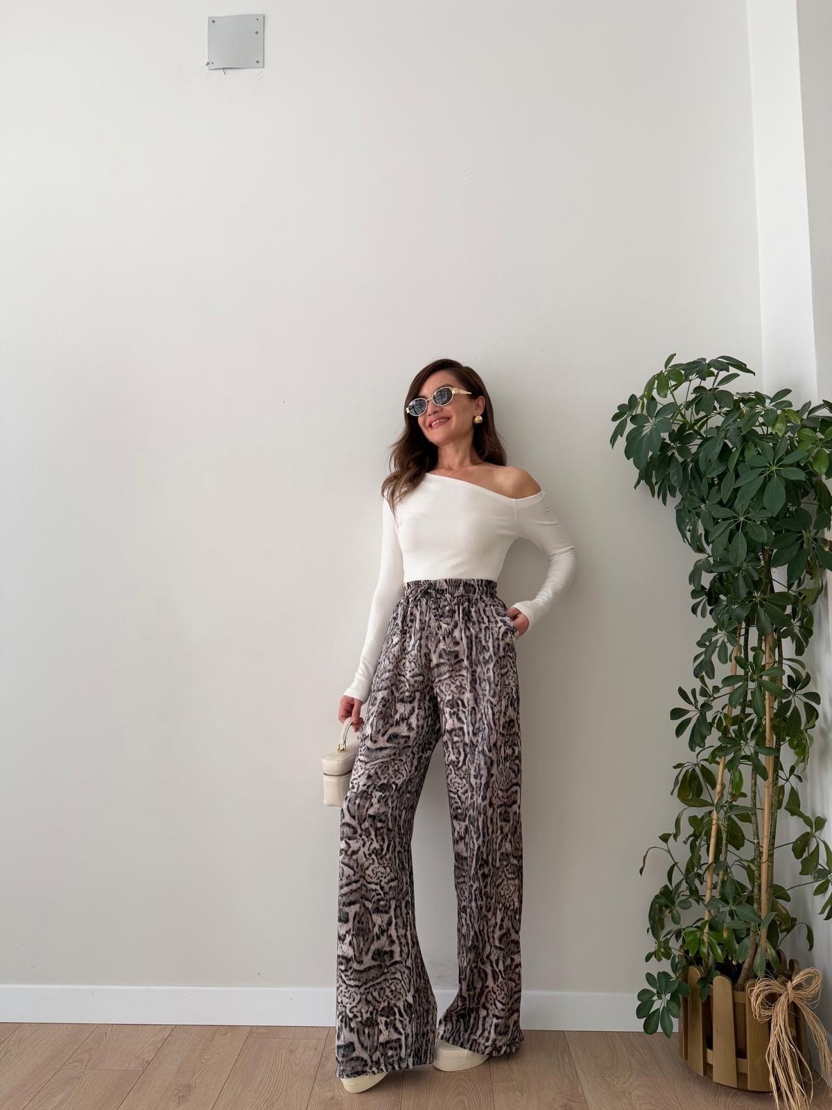 Vizon Leopar Desenli Palazzo Pantolon K060