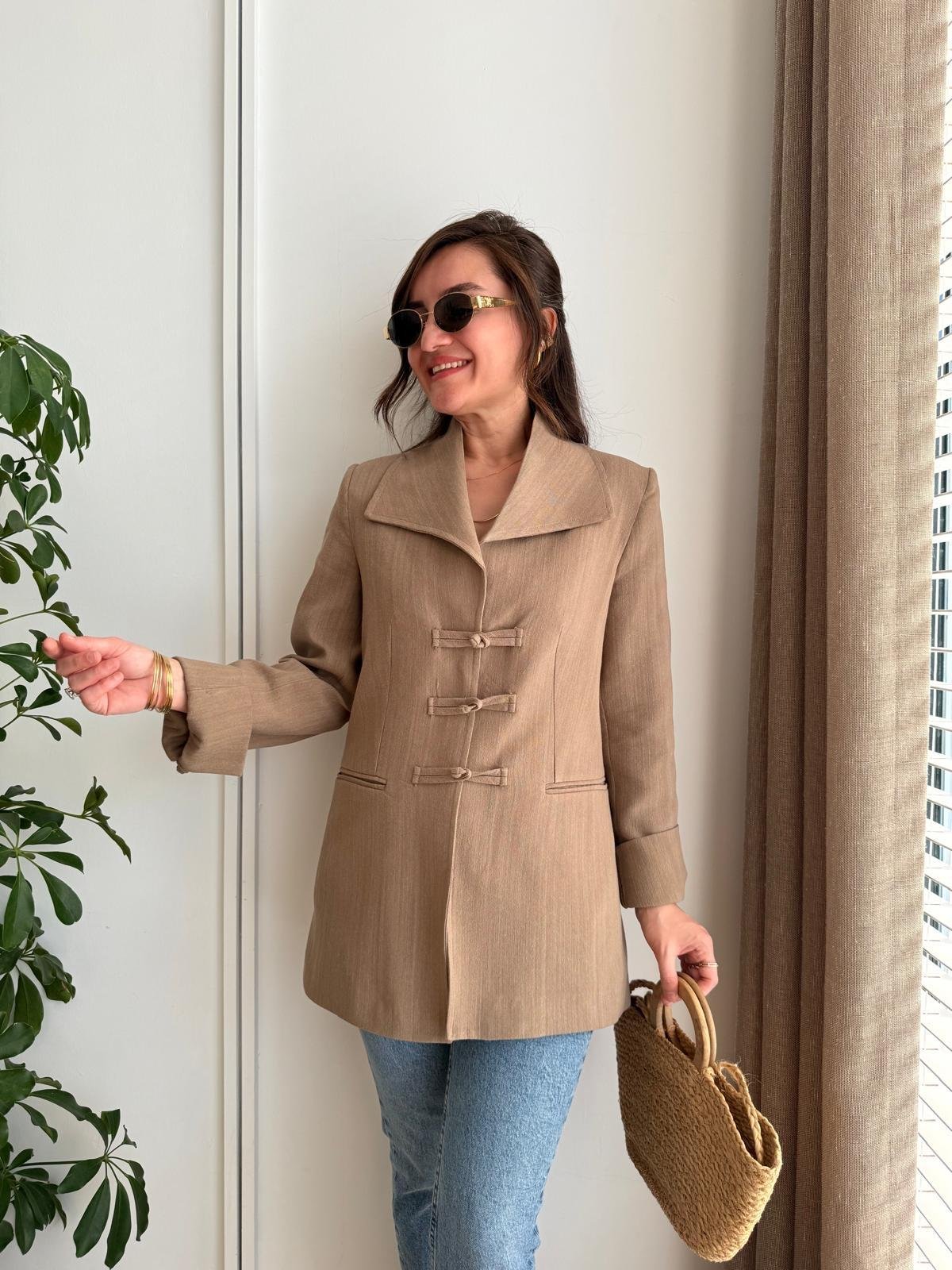 Vizon Mendil Yaka Biyeli Blazer Ceket 7517