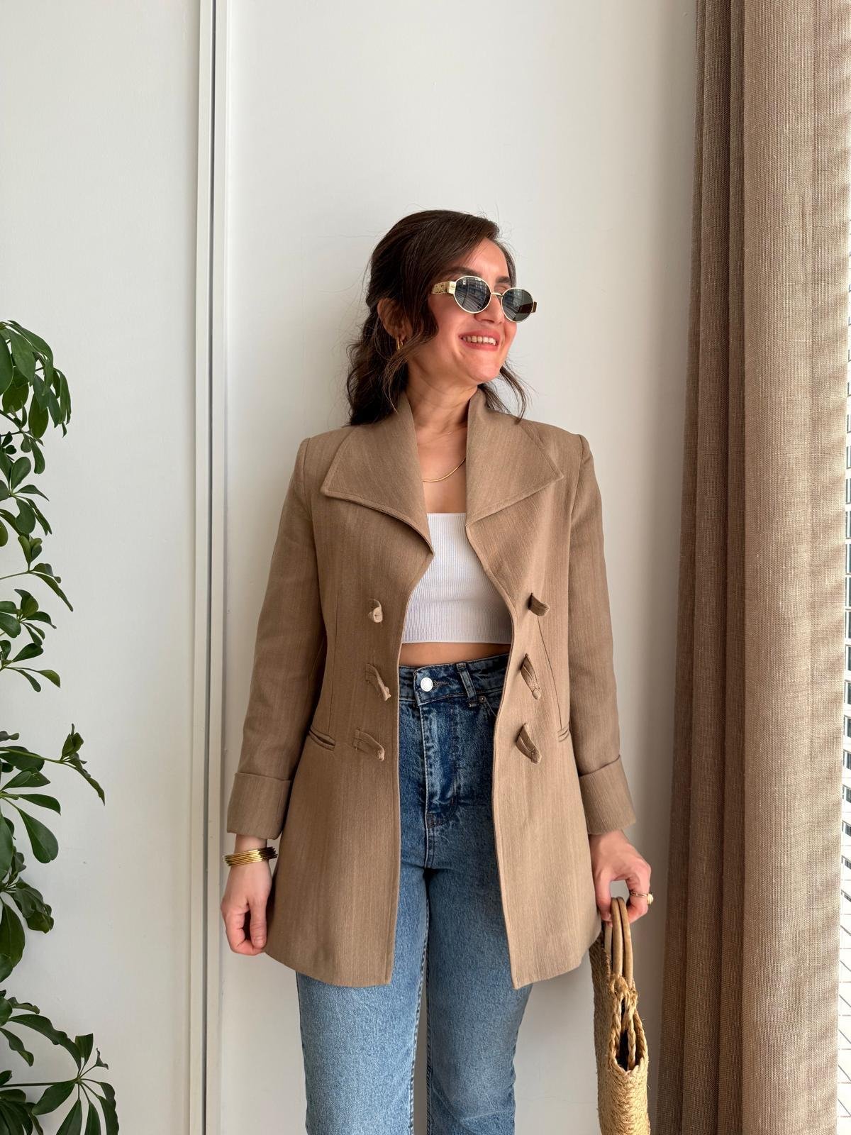 Vizon Mendil Yaka Biyeli Blazer Ceket 7517