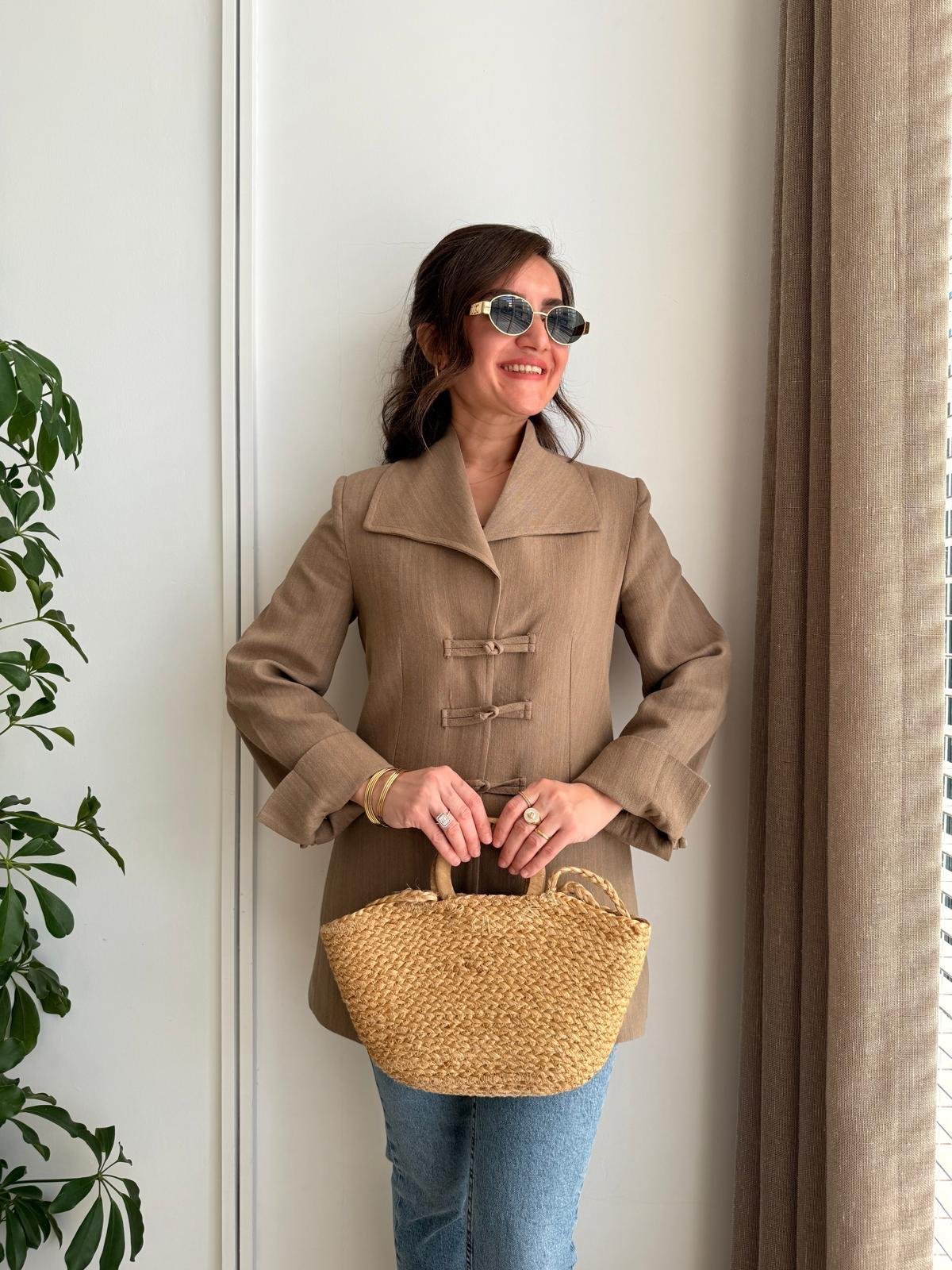 Vizon Mendil Yaka Biyeli Blazer Ceket 7517
