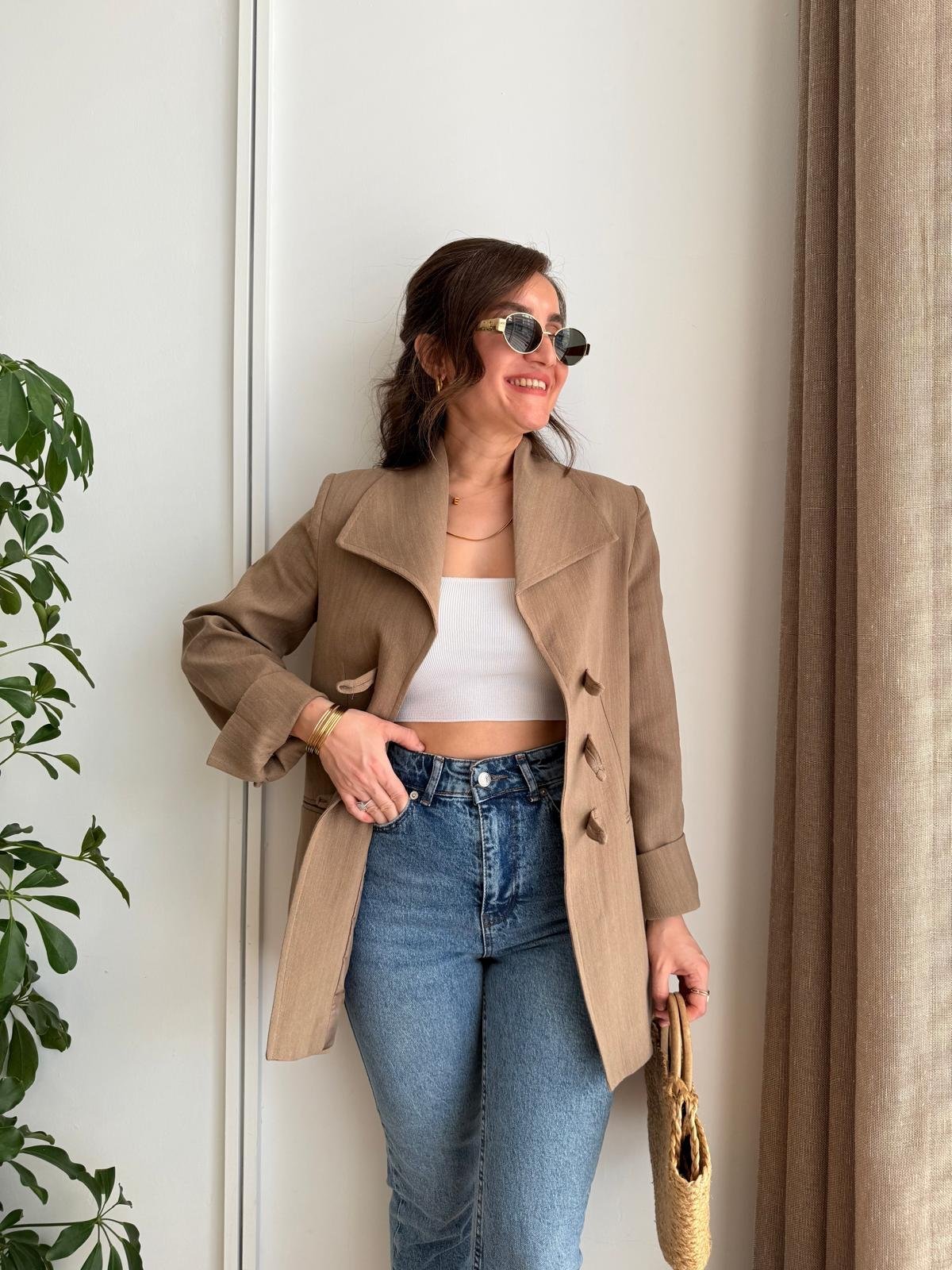Vizon Mendil Yaka Biyeli Blazer Ceket 7517