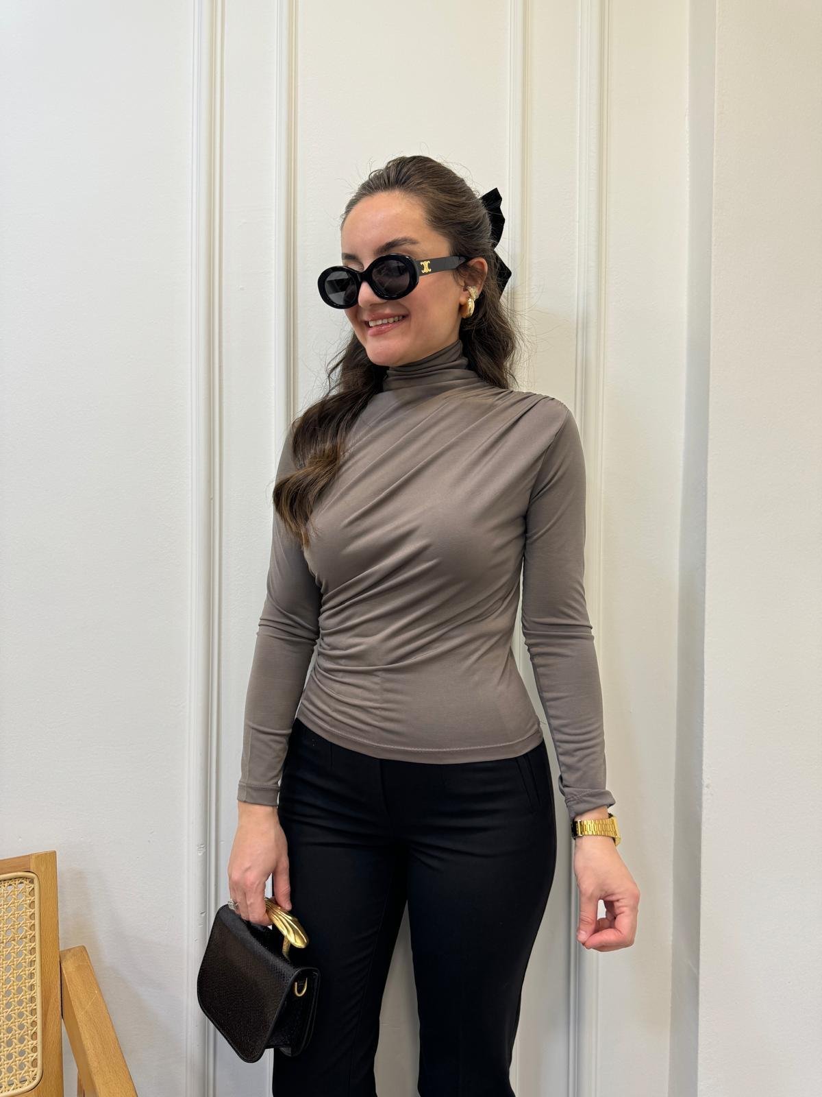 Vizon Omuz Drape Detaylı Tasarım Bluz 7043