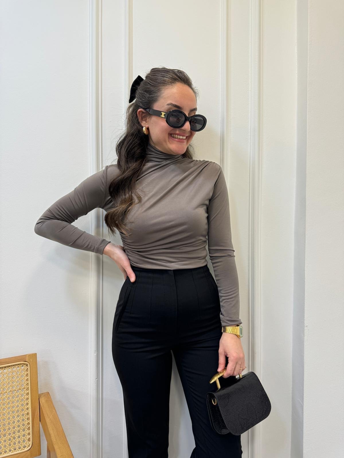 Vizon Omuz Drape Detaylı Tasarım Bluz 7043