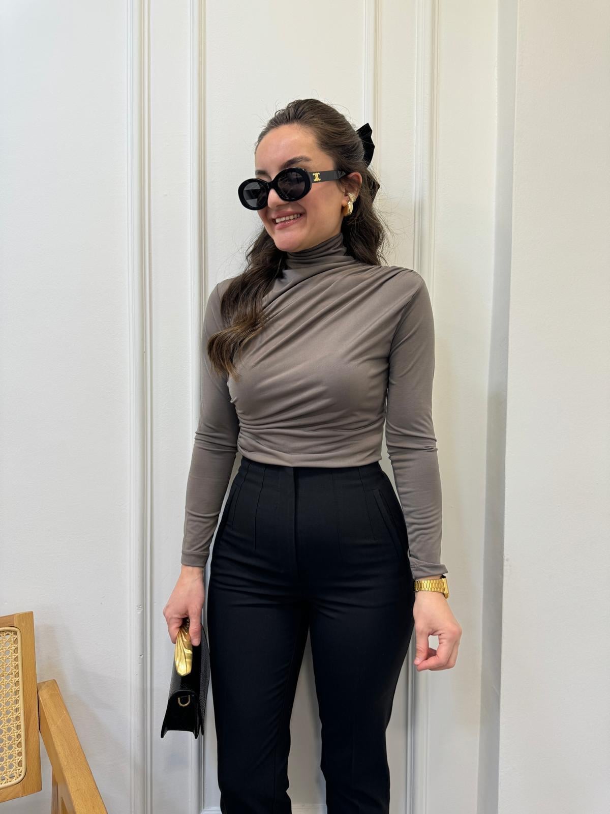 Vizon Omuz Drape Detaylı Tasarım Bluz 7043