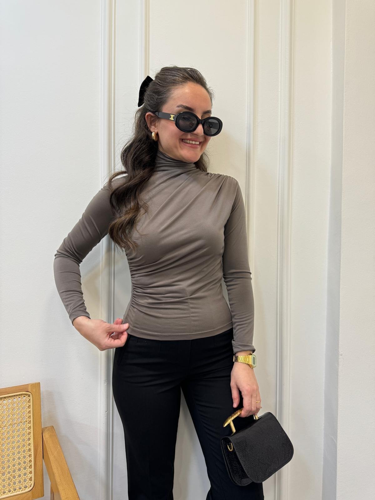 Vizon Omuz Drape Detaylı Tasarım Bluz 7043