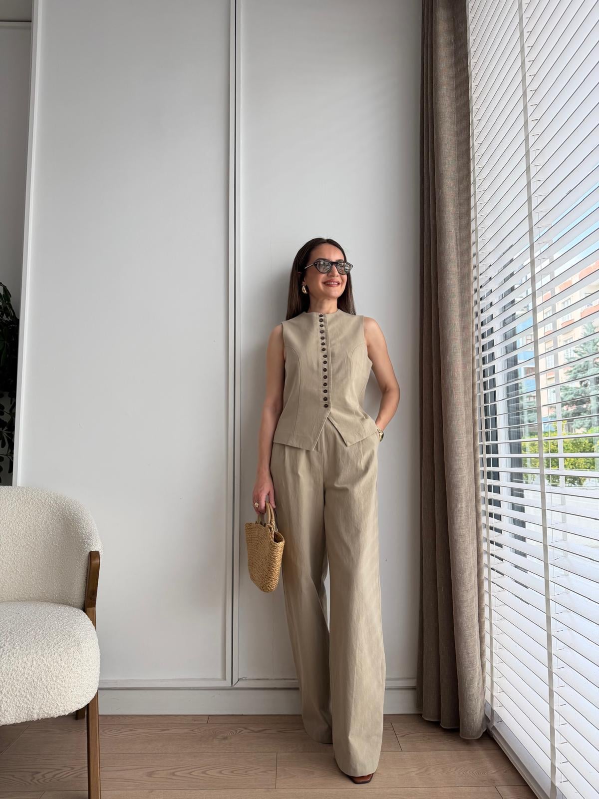 Vizon Ön Düğmeli Yelek Pantolon Takım 9148