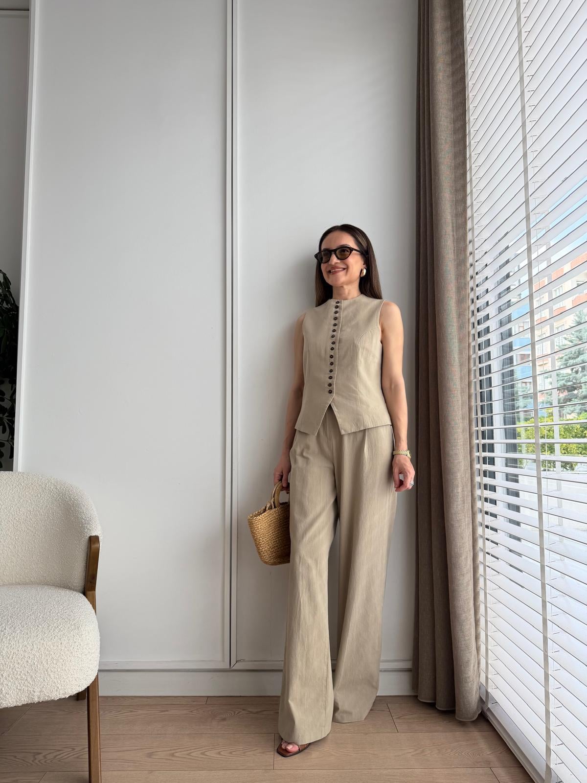 Vizon Ön Düğmeli Yelek Pantolon Takım 9148