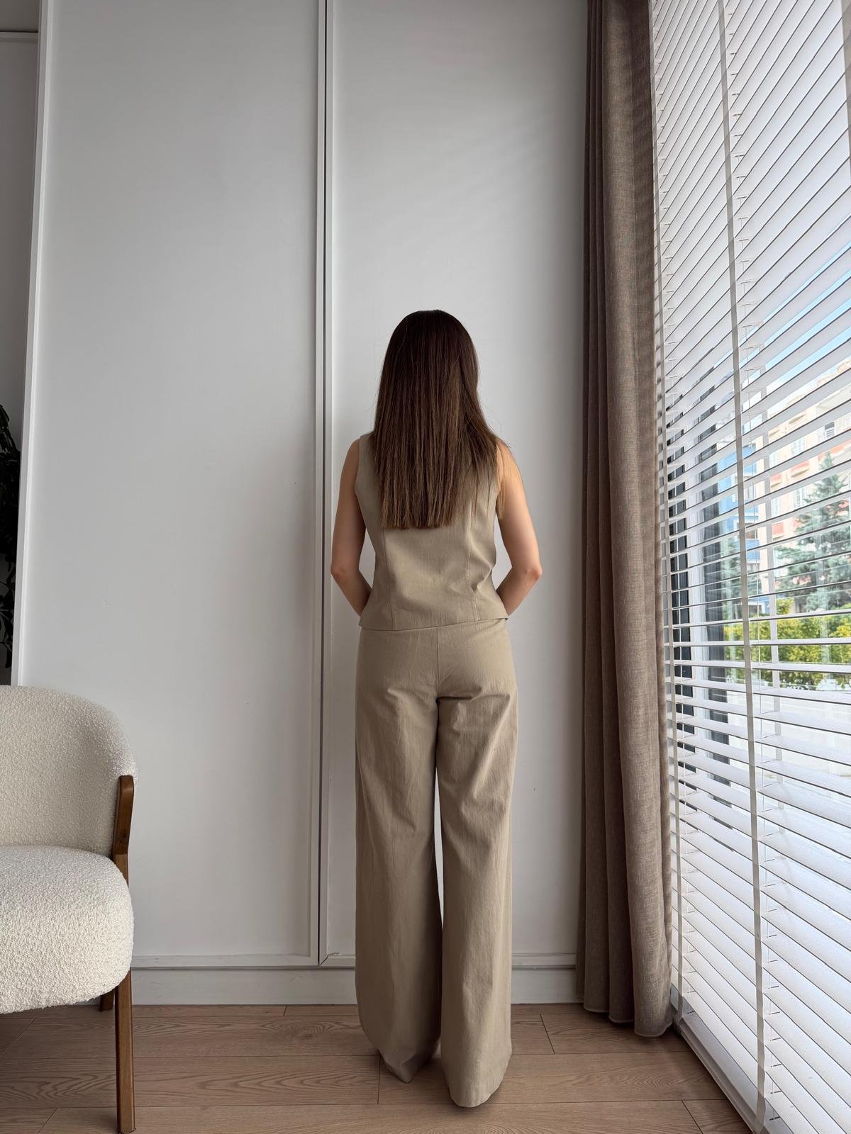Vizon Ön Düğmeli Yelek Pantolon Takım 9148