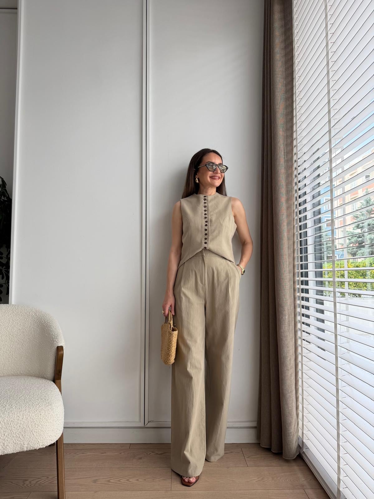 Vizon Ön Düğmeli Yelek Pantolon Takım 9148
