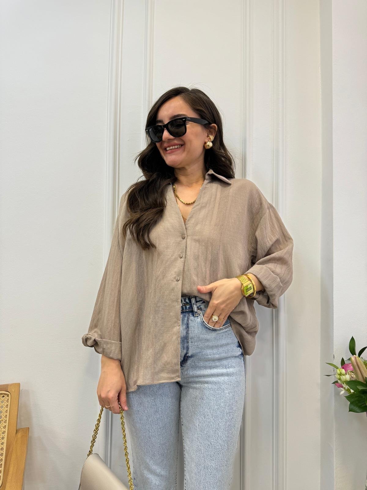 Vizon Transparan Oversize Gömlek 4914