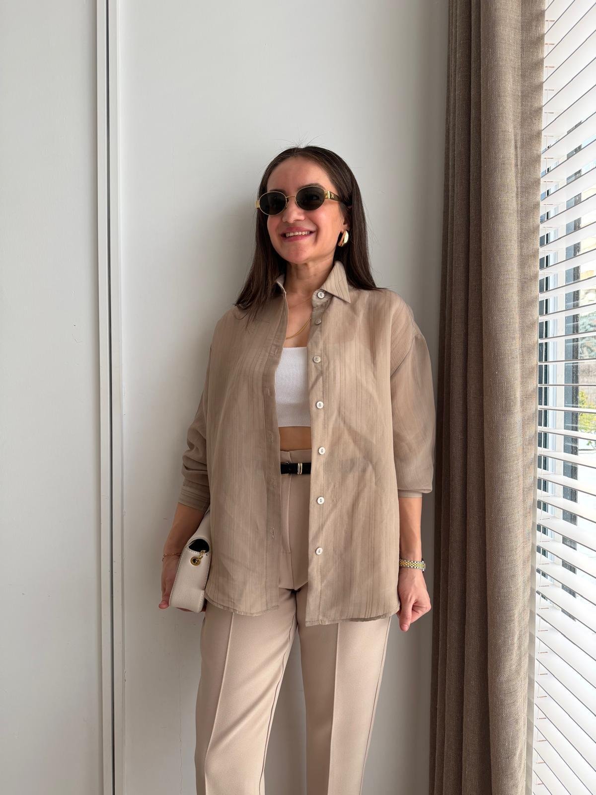 Vizon Transparan Oversize Gömlek 5016