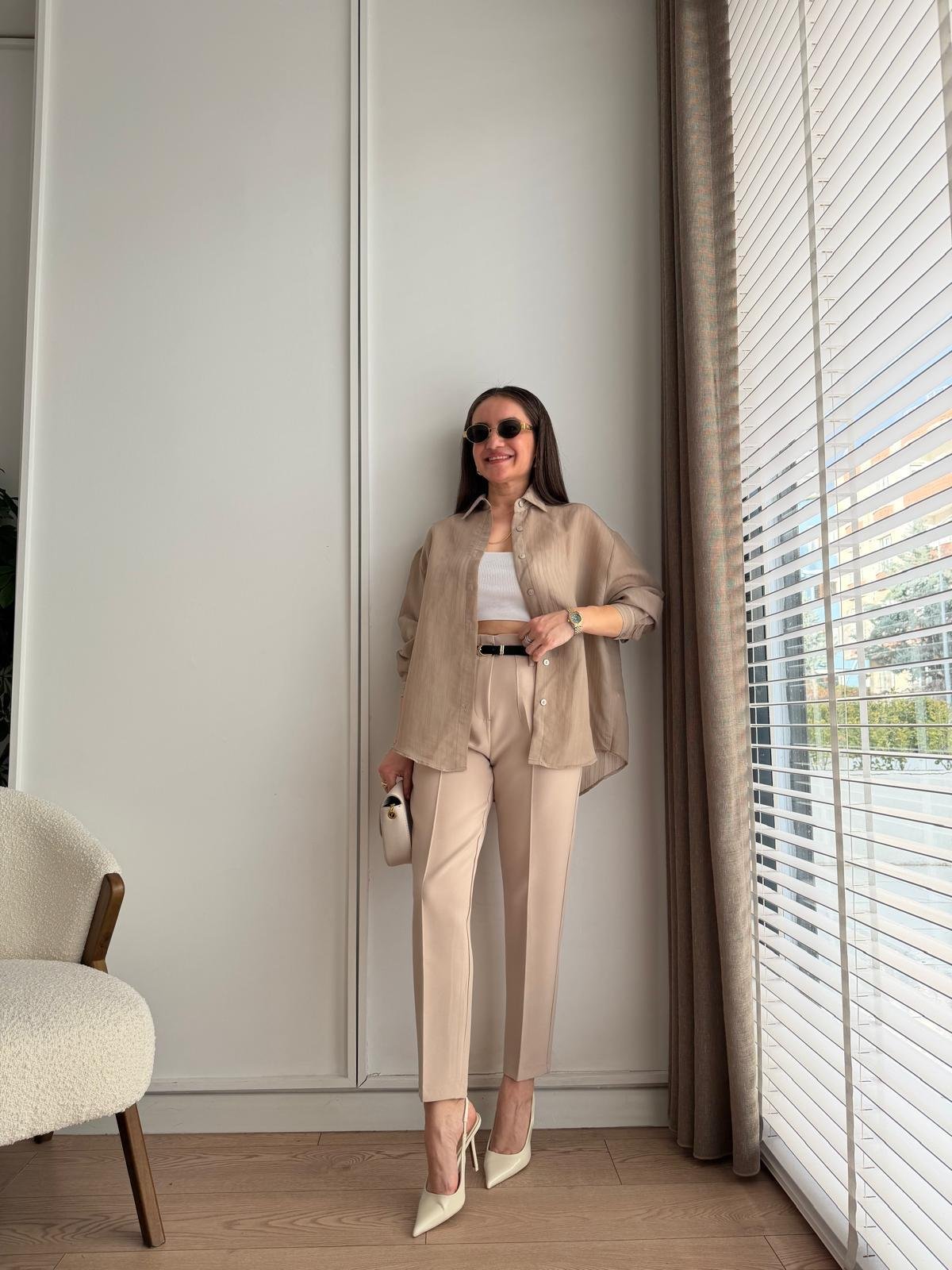 Vizon Transparan Oversize Gömlek 5016