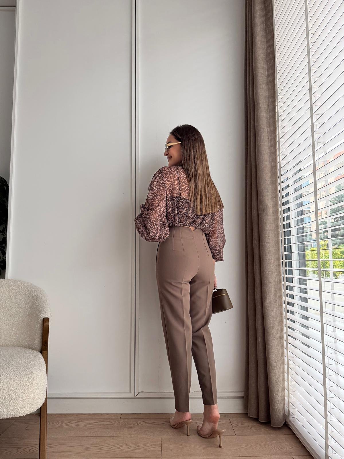 Vizon Yüksek Bel Önü Flotalı Kumaş Pantolon Karol 5113