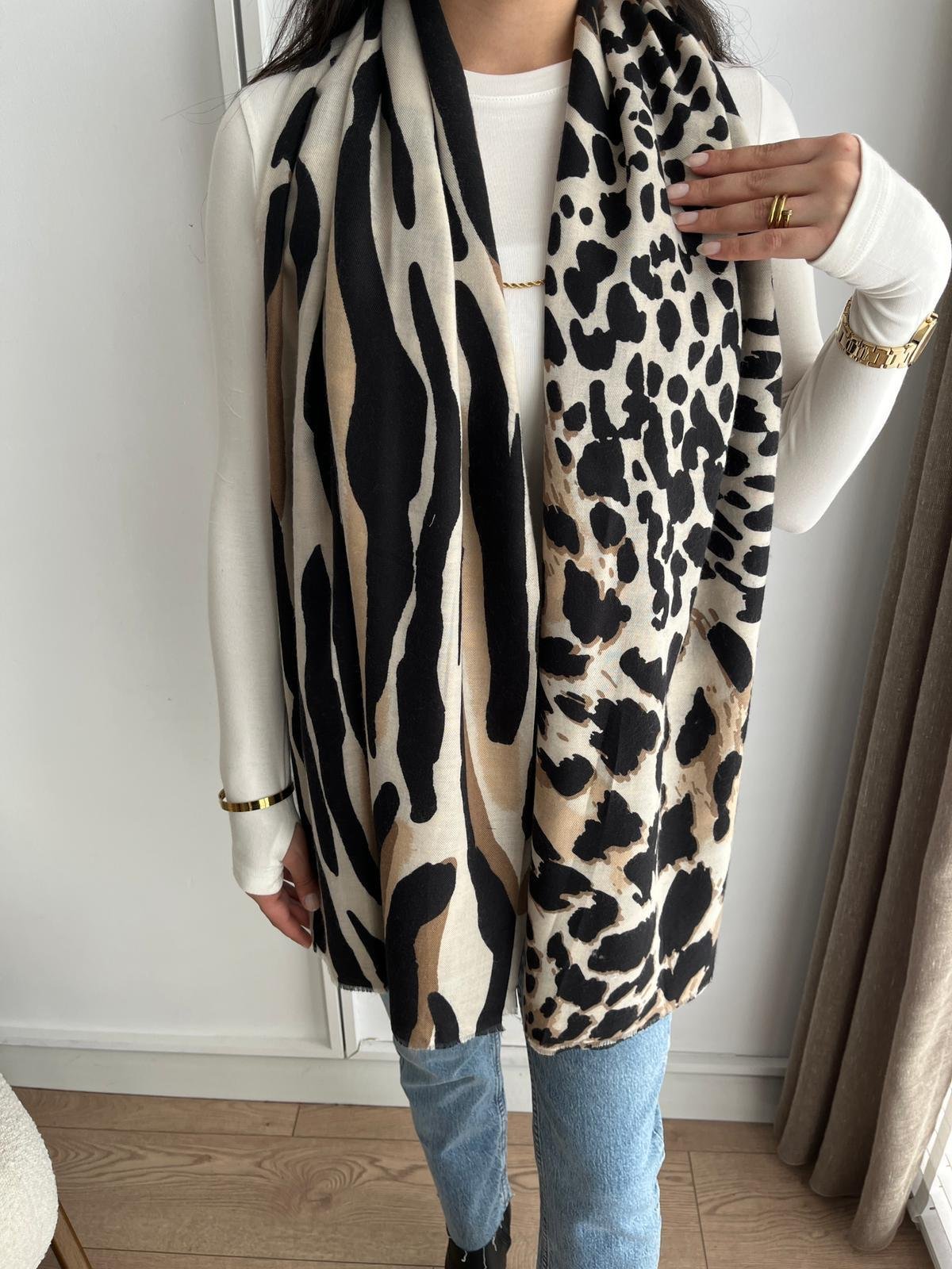 Vizon Zebra Desen Şal 15298