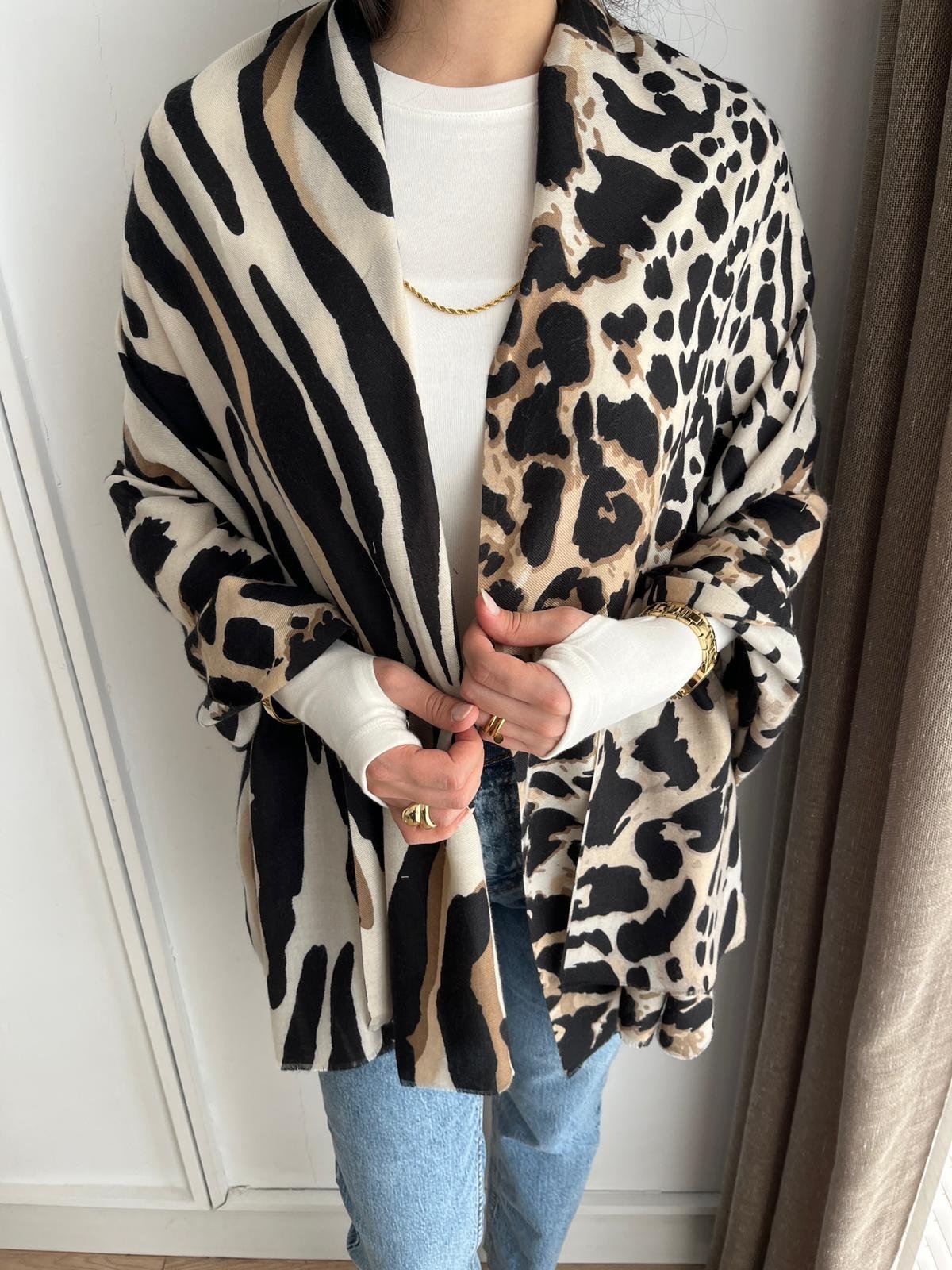 Vizon Zebra Desen Şal 15298