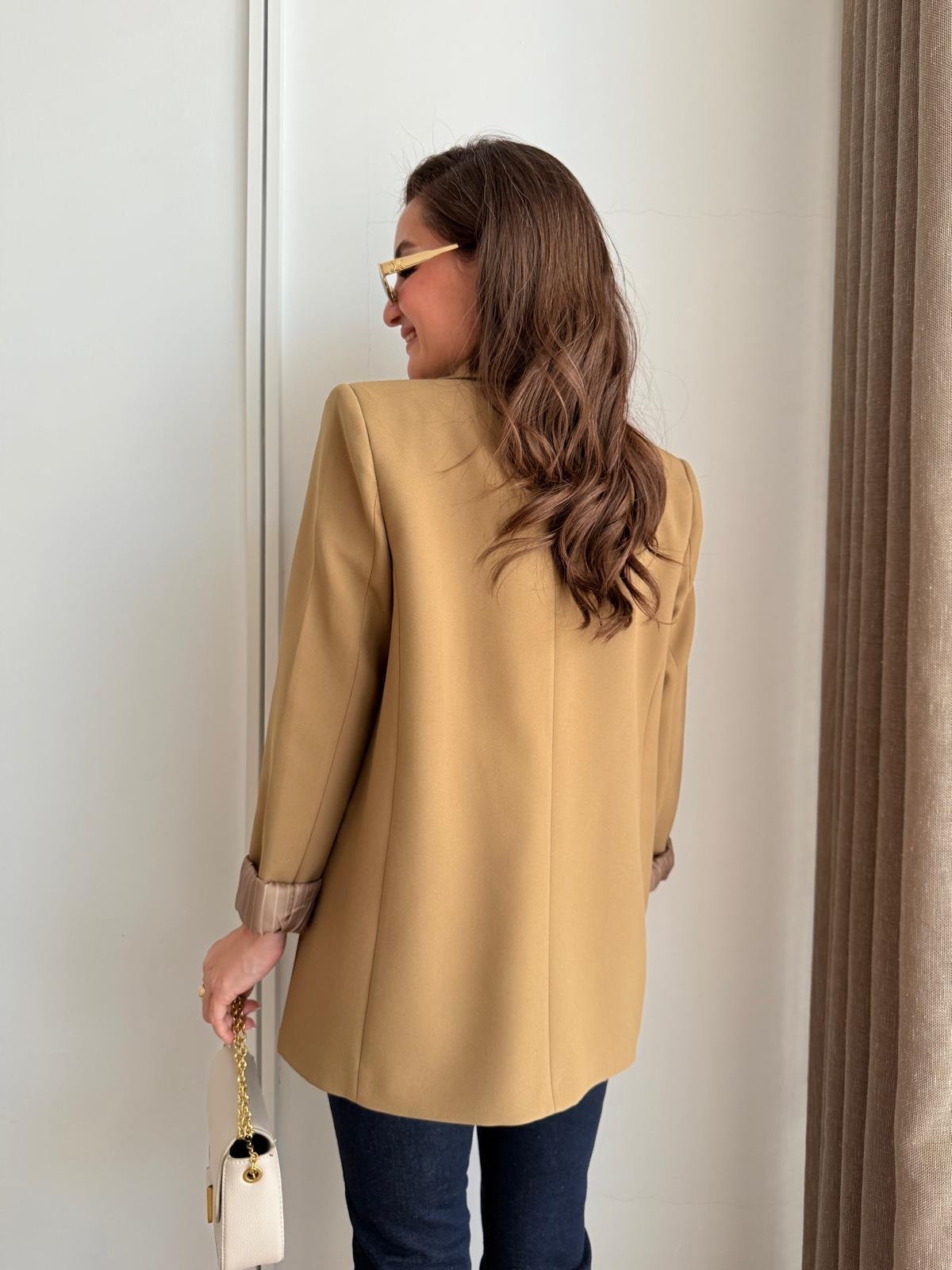 Yağyeşili Astarlı Keten Blazer Ceket 7560