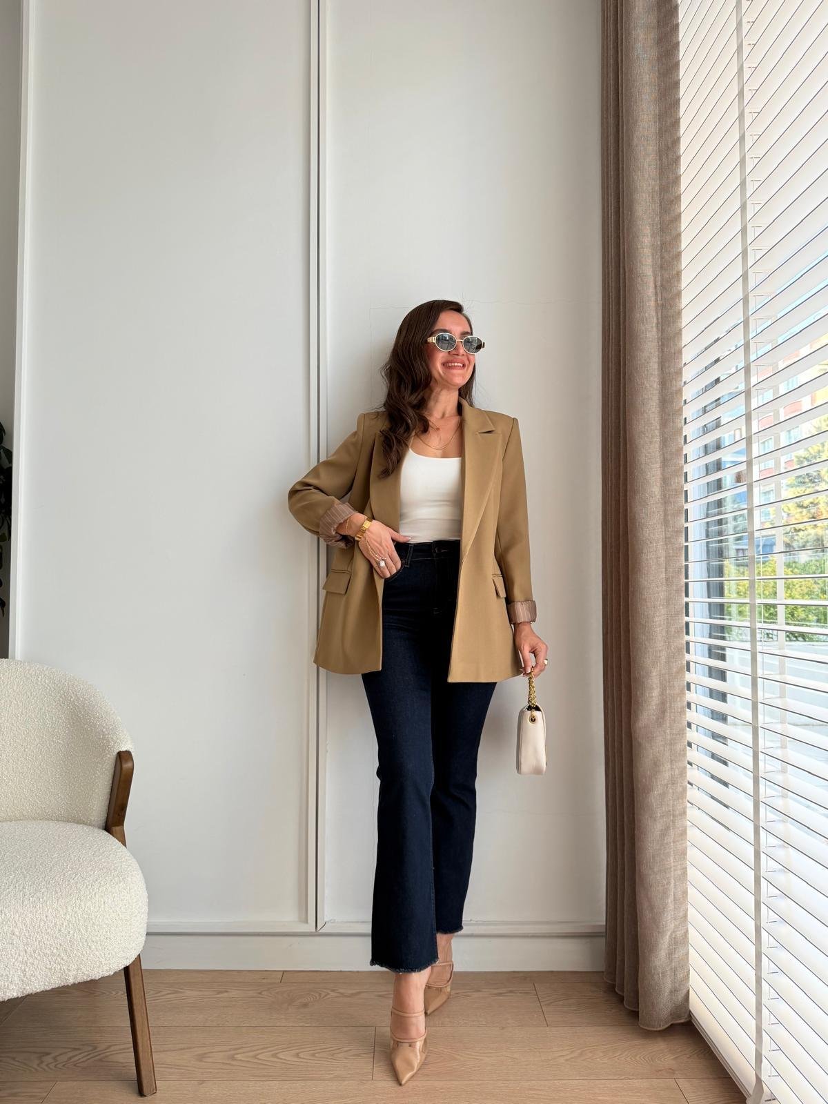 Yağyeşili Astarlı Keten Blazer Ceket 7560