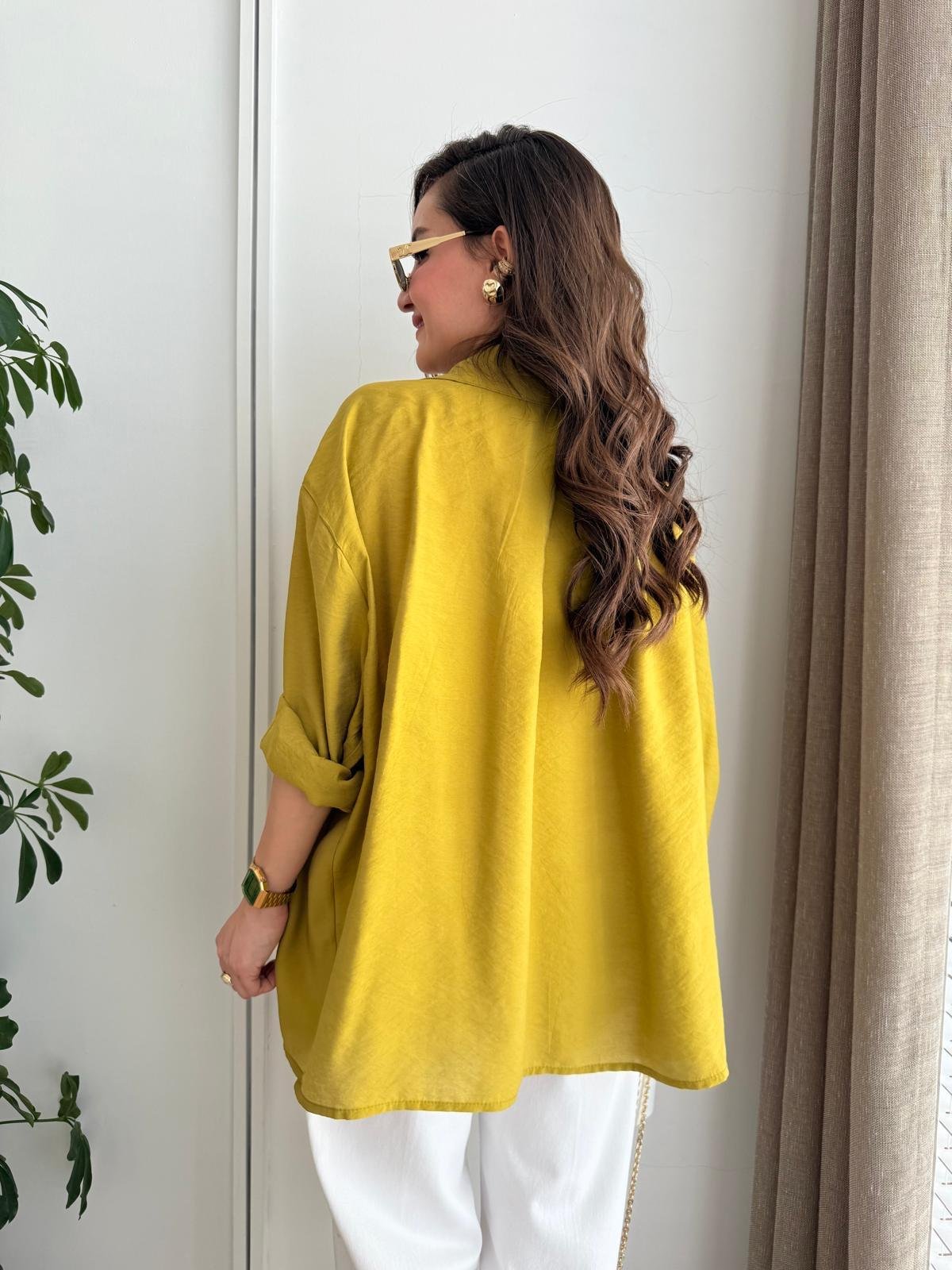 Yağyeşili Lüx Kalite Oversize Gömlek 4612