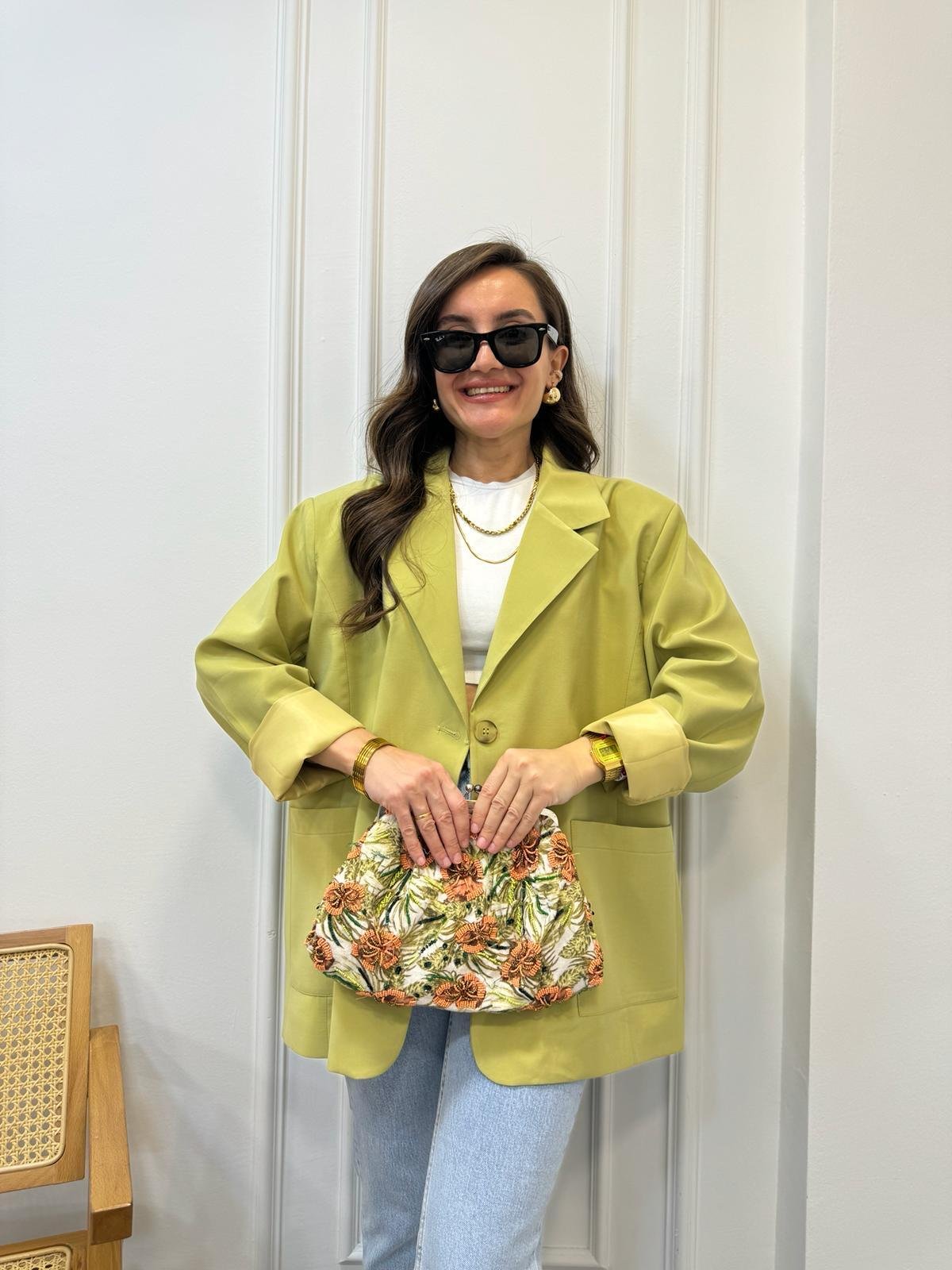 Yağyeşili Premıum Kalite Torba Cep Blazer Ceket 9437