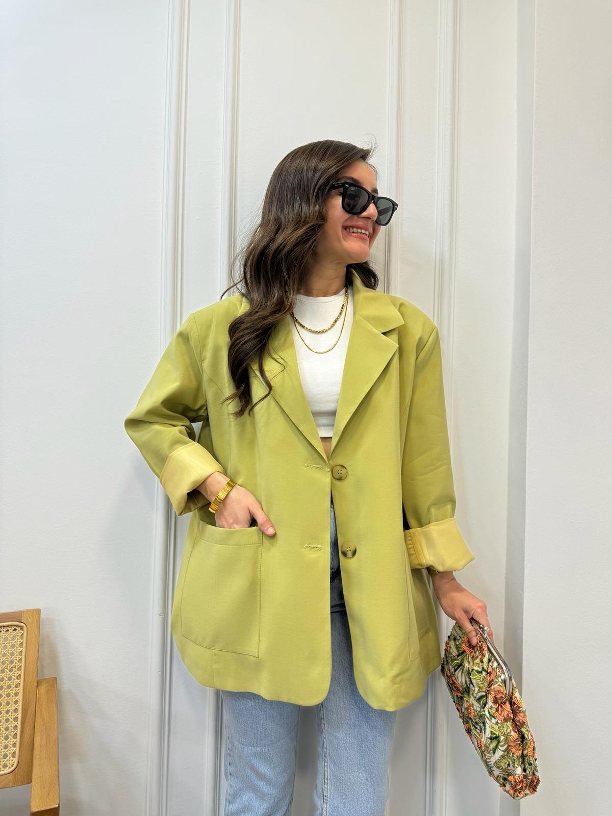 Yağyeşili Premıum Kalite Torba Cep Blazer Ceket 9437
