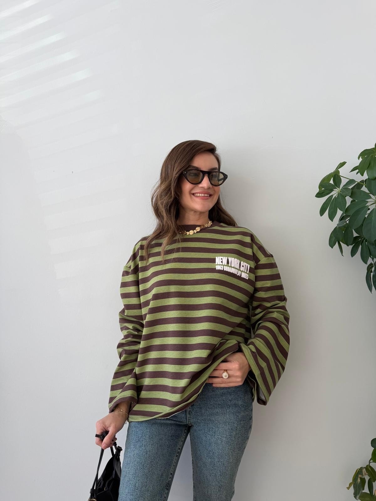 Yeşil Çizgili Baskılı Sweatshirt 1130