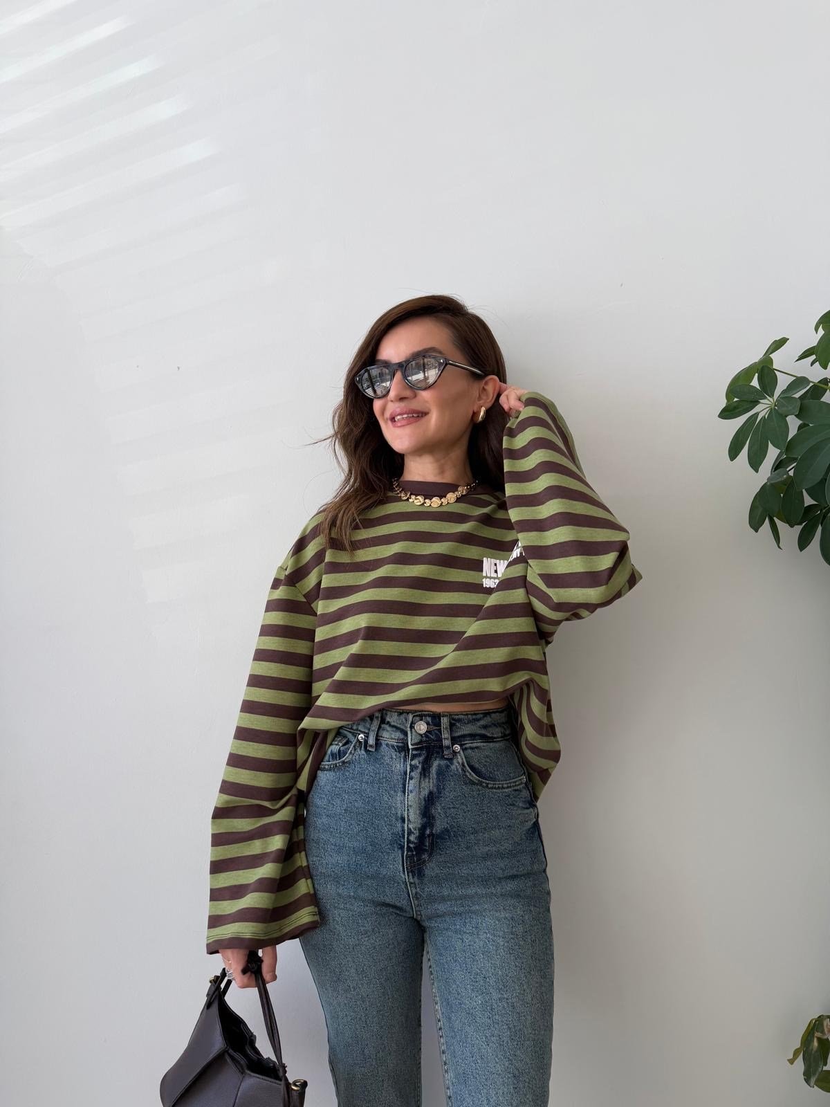 Yeşil Çizgili Baskılı Sweatshirt 1130