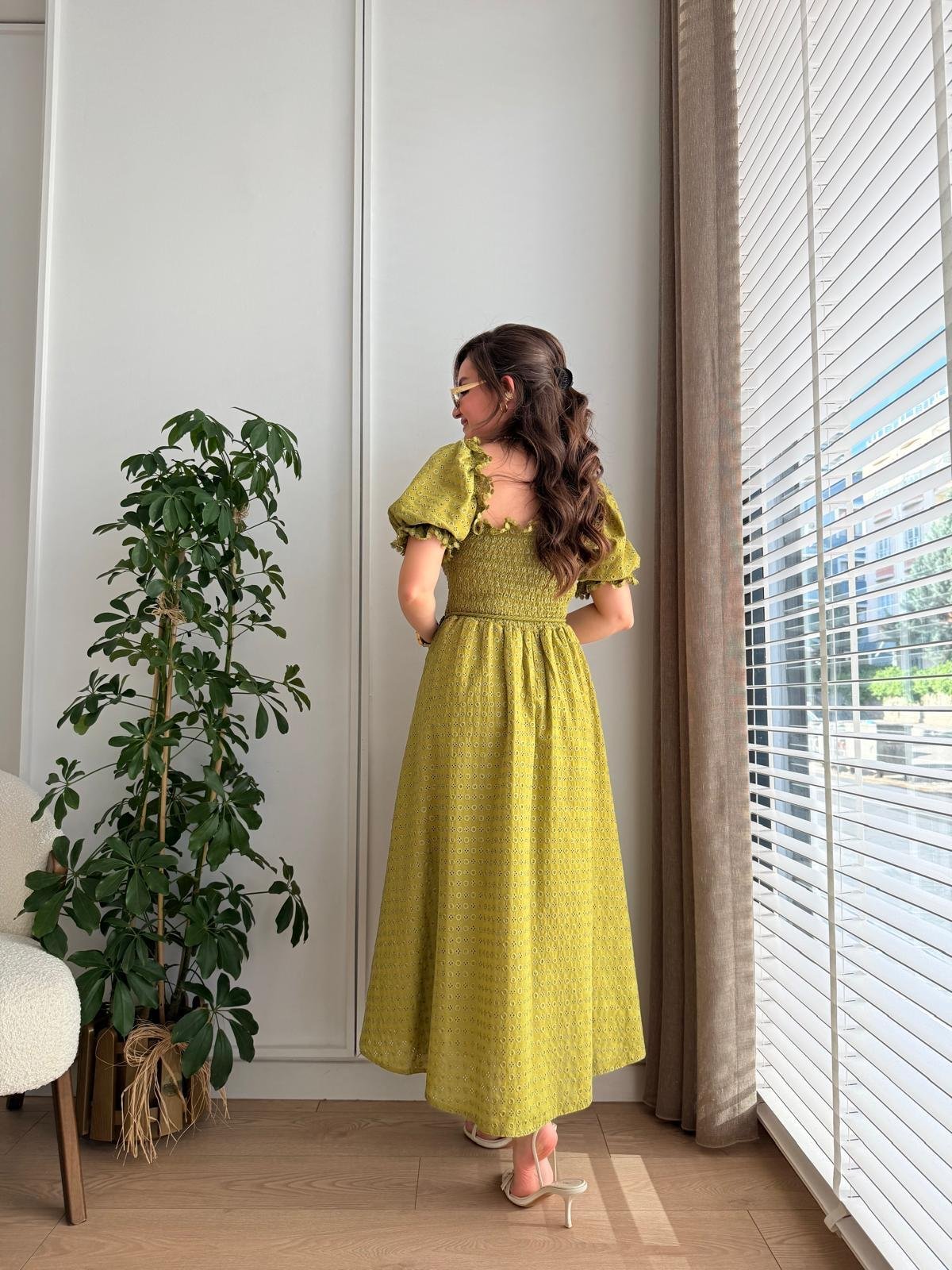 Yeşil Gipeli Brode Elbise 8866