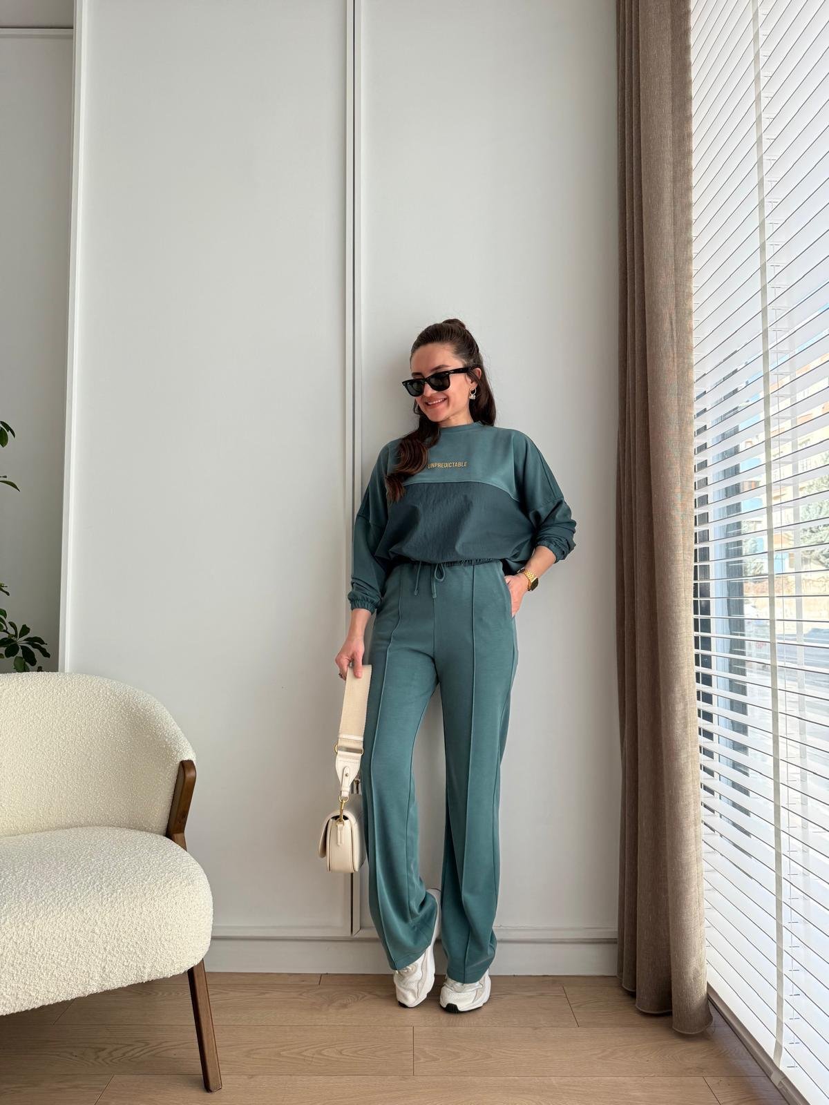 Yeşil Önü Paraşüt Detay Büzgülü Modal Kumaş Takım 00530