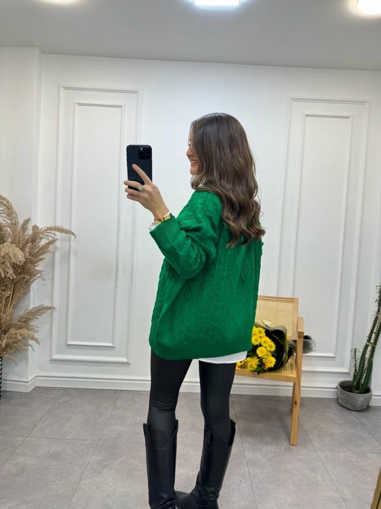 Yeşil Oversize Örme Kazak 3762